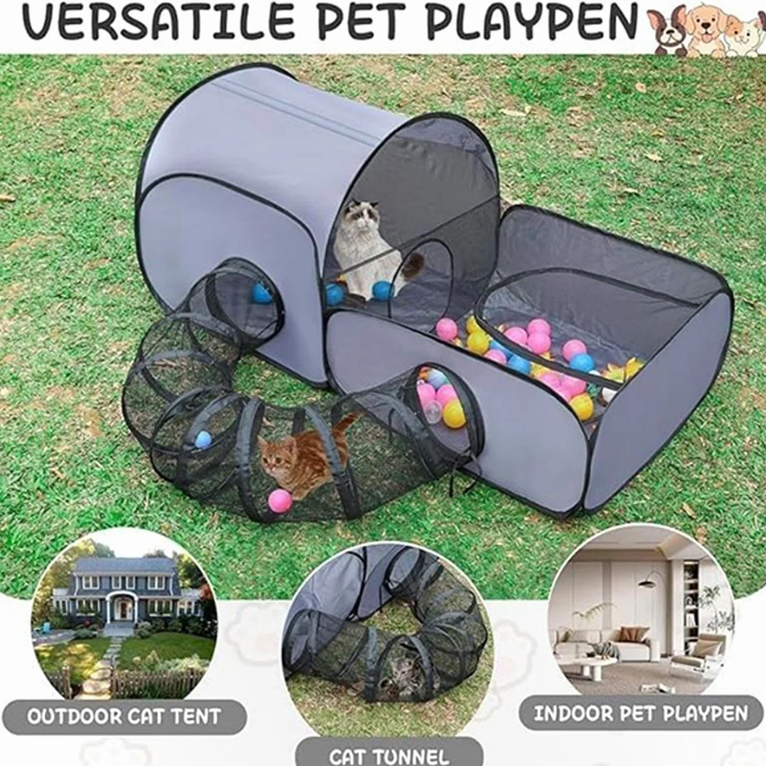 Giochi Gatti Area pieghevole per esercizio e giocattoli interattivi | Area Cani Casa Gatti Tenda Per Interni Ed Esterni Cuccioli Piccoli Animali Viaggi E Campeggio