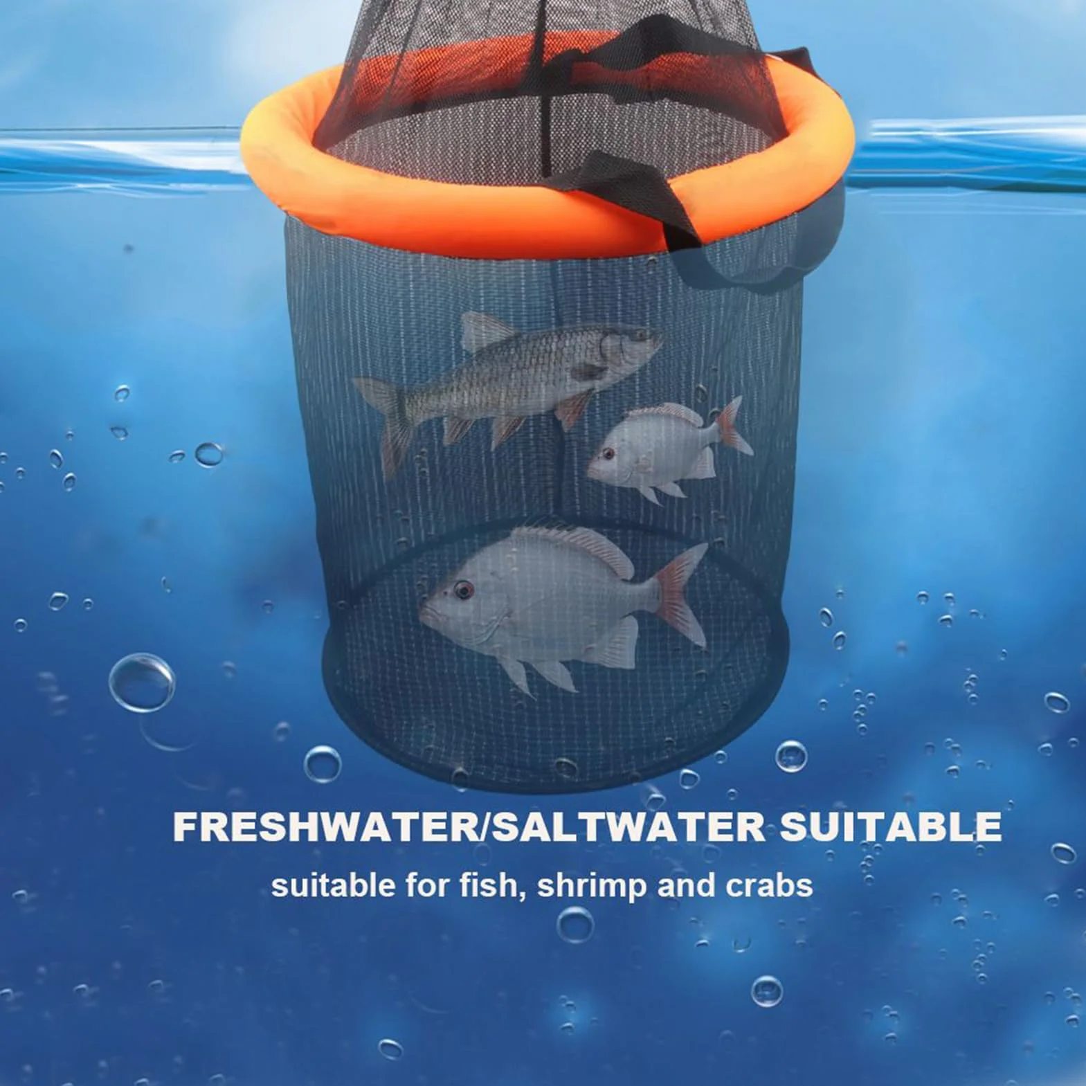 Cesto da – Rete pieghevole per esche vive, cesto galleggiante per pesci in rete con cordino di serraggio per gamberi, pesce gatto, in acqua salata, acqua, alla