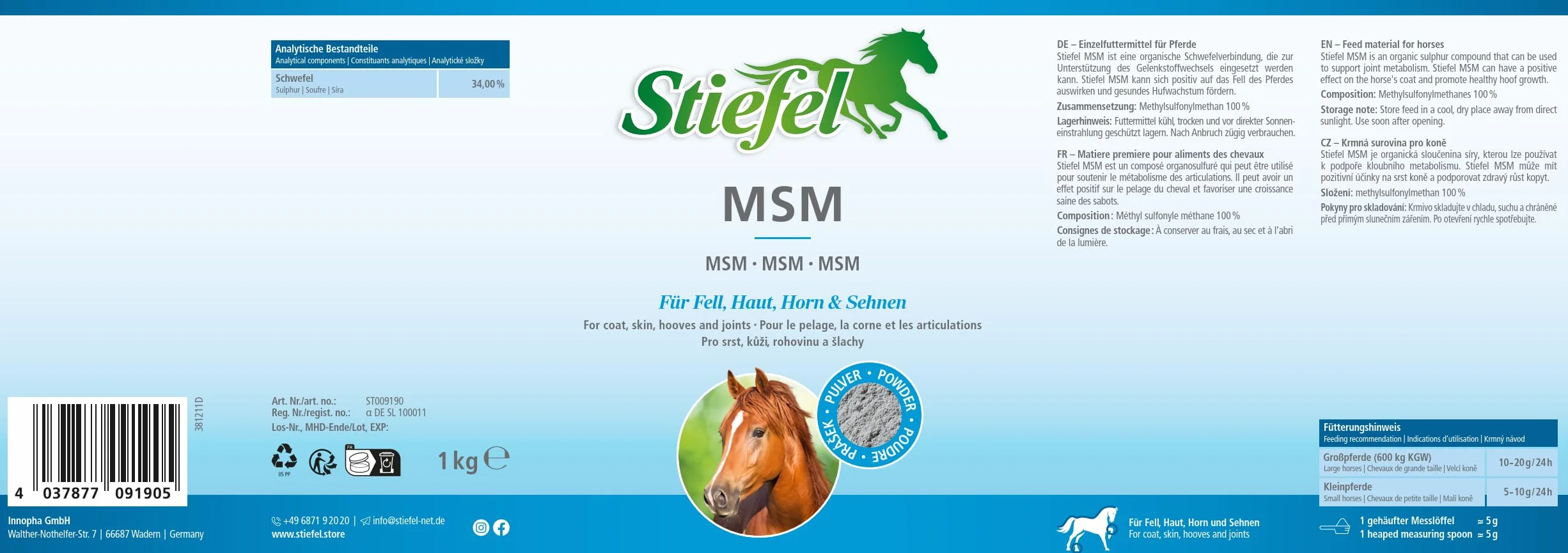 Stiefel MSM per cavalli, MSM naturale al 100%, in caso di problemi articolari, artrosi, effetto positivo sulla pelle, pelliccia, zoccolo, crescita di zoccoli, cavoli, metilsulfonilmetano ha un effetto analgesico