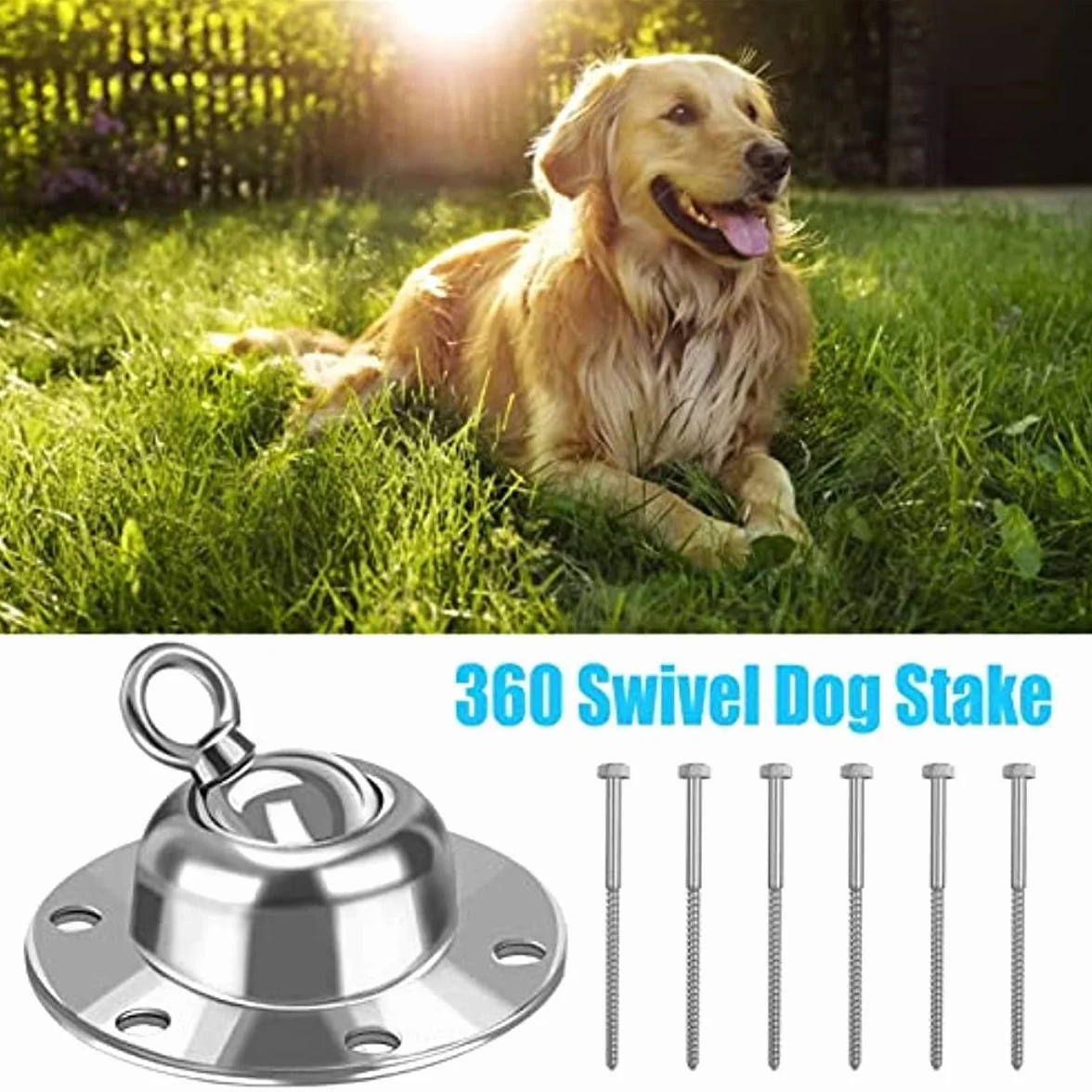 Gancio per cani girevole a 360°, resistente, resistente alla ruggine, per cani da 680,4 kg di forza di trazione, per cortile e campeggio all'aperto