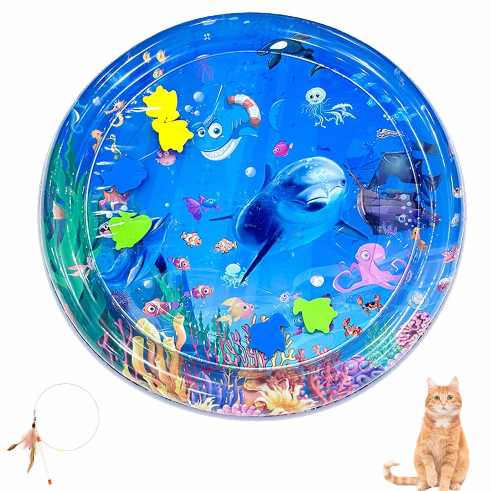 Materassino sensoriale ad acqua, tappetino da gioco ad acqua, per gatti, fresco, confortevole e spesso, per l’estate, per animali domestici (1 pz. O, 65 x 65 cm)