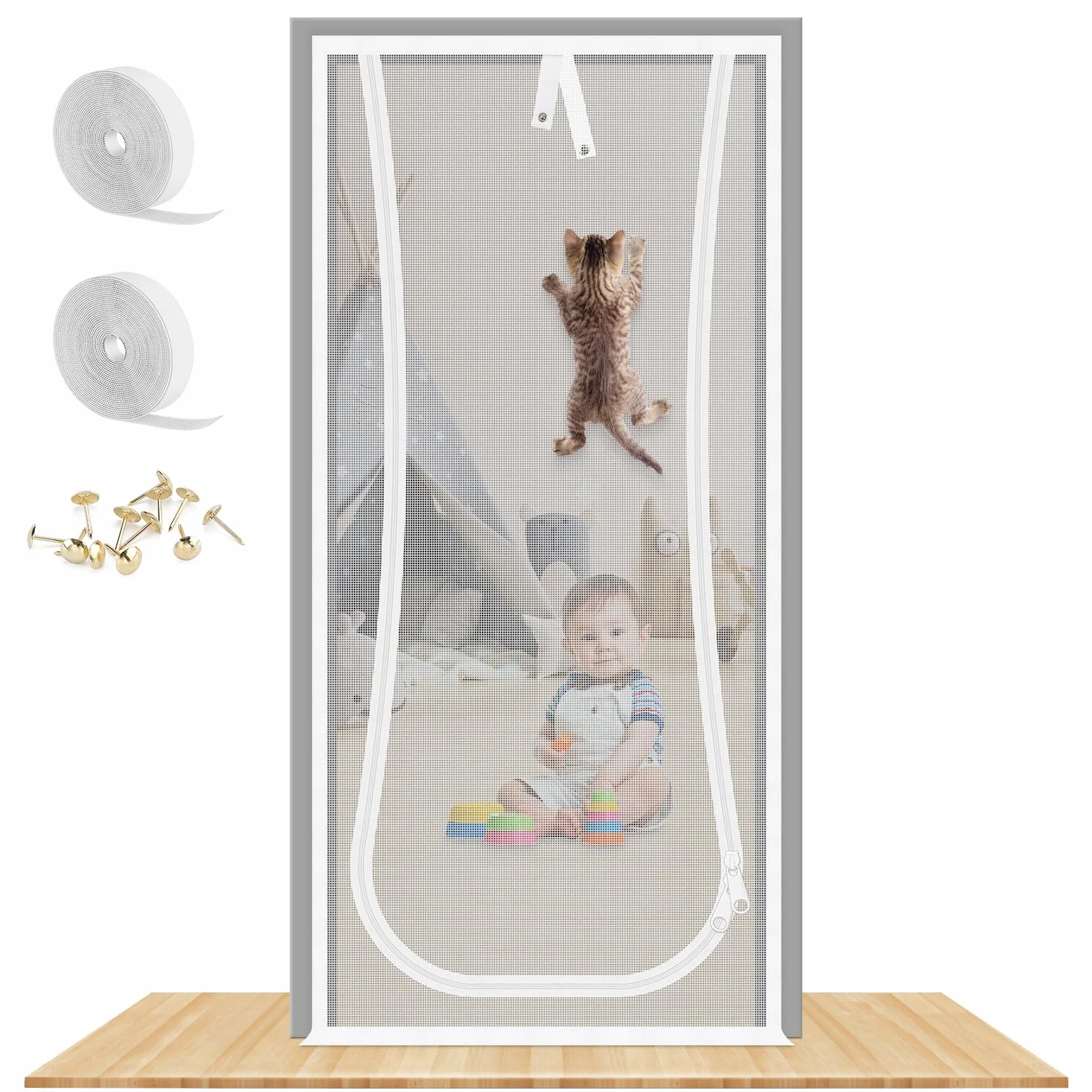 MYPIN Porta Zanzariera per Gatti, 91X208cm con Cerniera per Soggiorno, Camera da Letto, Cucina, Terrazza