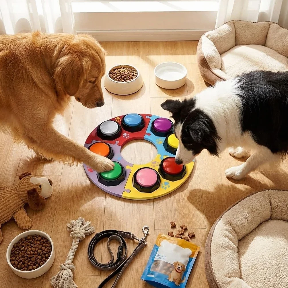 8 Pulsanti per la Comunicazione del Cane, Pulsanti Colorati per Cani, Pulsanti Regolabili, 8 Pulsanti per Cani, 4 tappetini fissi 50 Adesivi, addestra Il Tuo Cane a Parlare