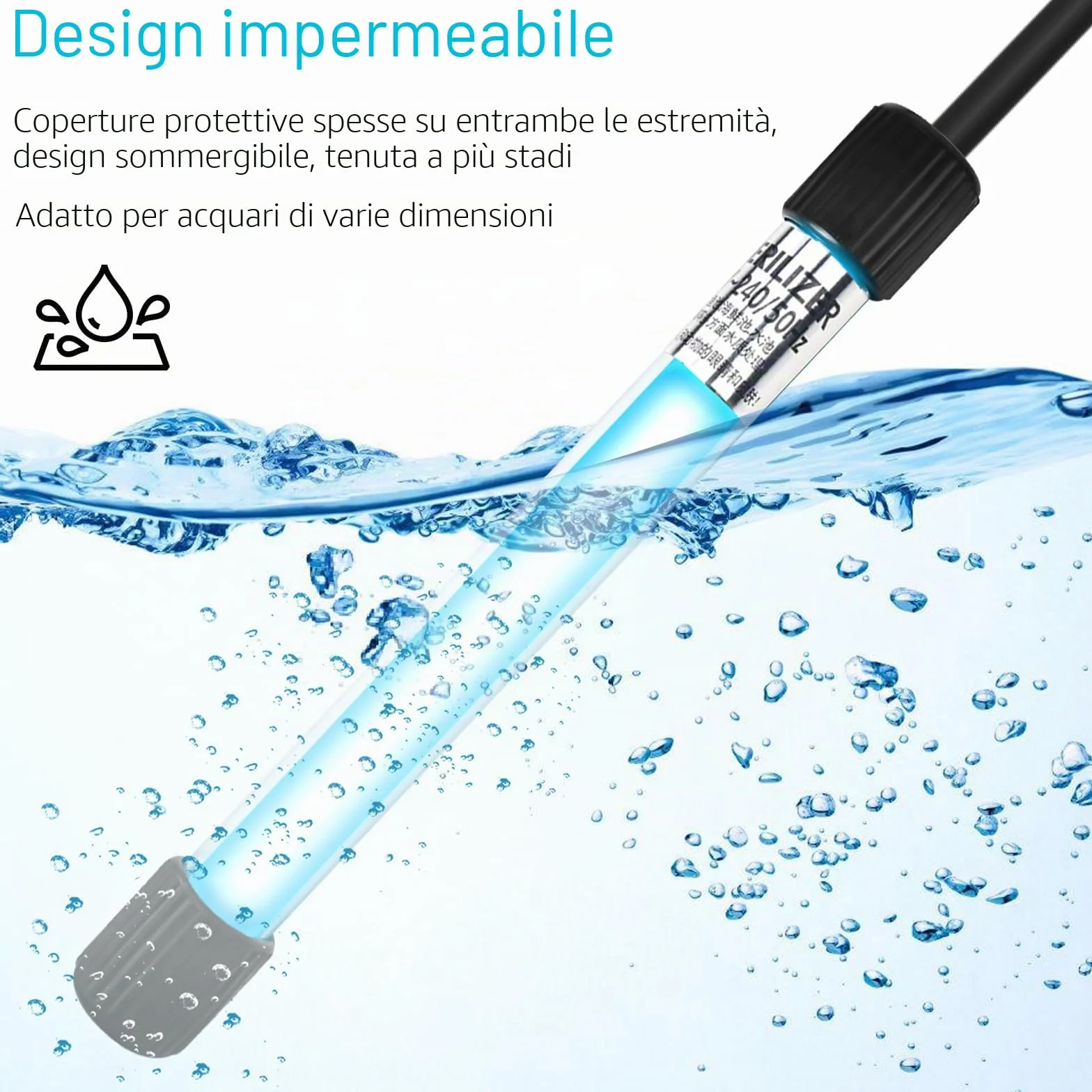 Luce sterilizzatrice UV per acquari, chiarificatore d'acqua da 13 W, con timer, lampada subacquea UV, impermeabile, luce UV sterilizzatore, luce UV immersibile, per acquari, laghetti da