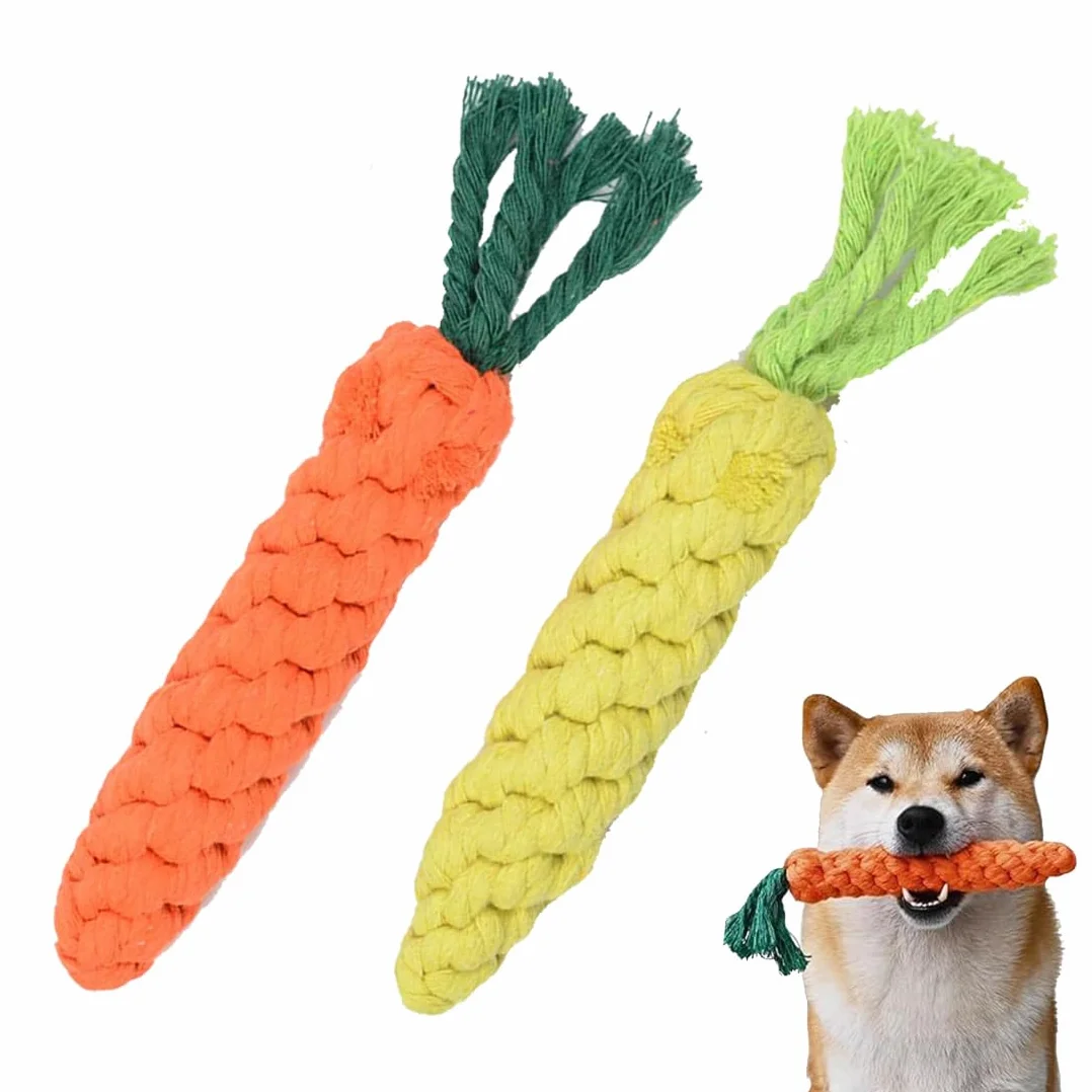 2 pezzi di corda giocattolo per cani, tiro alla fune interattivo cane treccia forma carota dentizione universale cani.