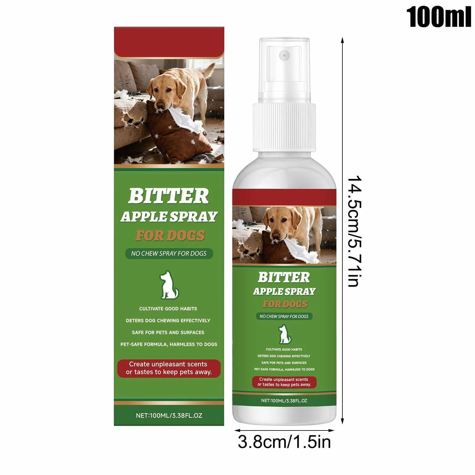 Generico Dog Anti Chew Spray - 100ml Bitter Training Solution, Behavior Correction Spray for Puppies And Dogs, Protect Furniture Carpet Plants Trash Areas Indoor Outdoor Use