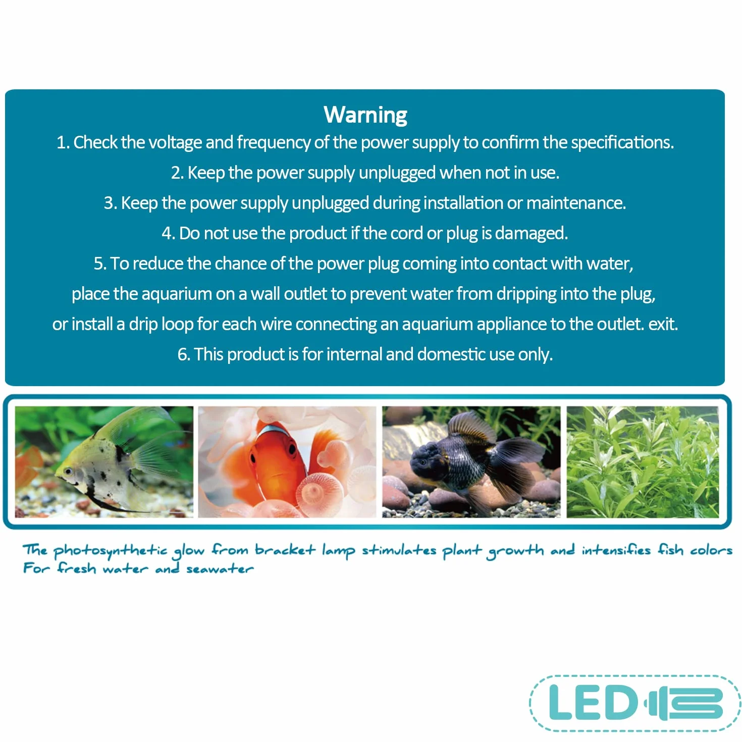 BPS Aquarium LED Light 15W Lampada per acquario 4000K impermeabile con staffa estensibile