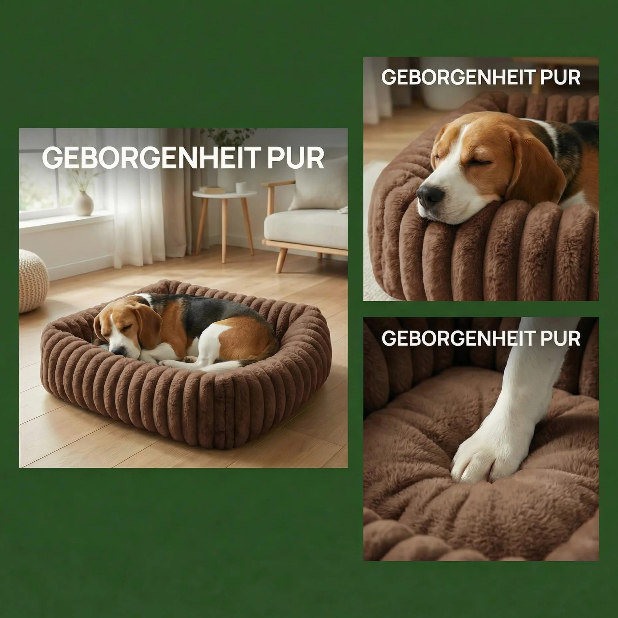 Cuccia Cane Interno S, Pelliccia Coniglio, Antiscivolo, Marrone | Per cani piccoli, 50 x 48 x 15 cm, morbida, confortevole, texture ondulata, letto rettangolare, sfoderabile e lavabile