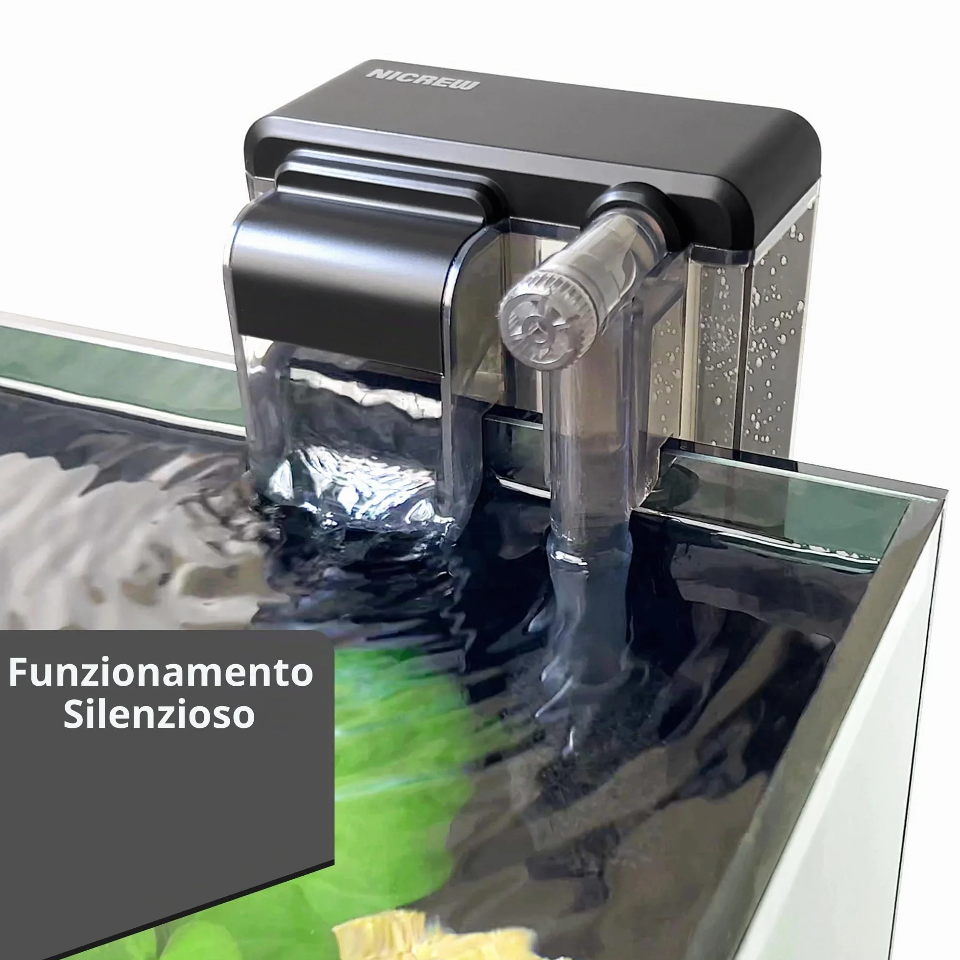 NICREW Filtro sottile per acquario, silenzioso, filtro esterno per acquari fino a 20 l, flusso regolabile, 160 LPH, 3 W