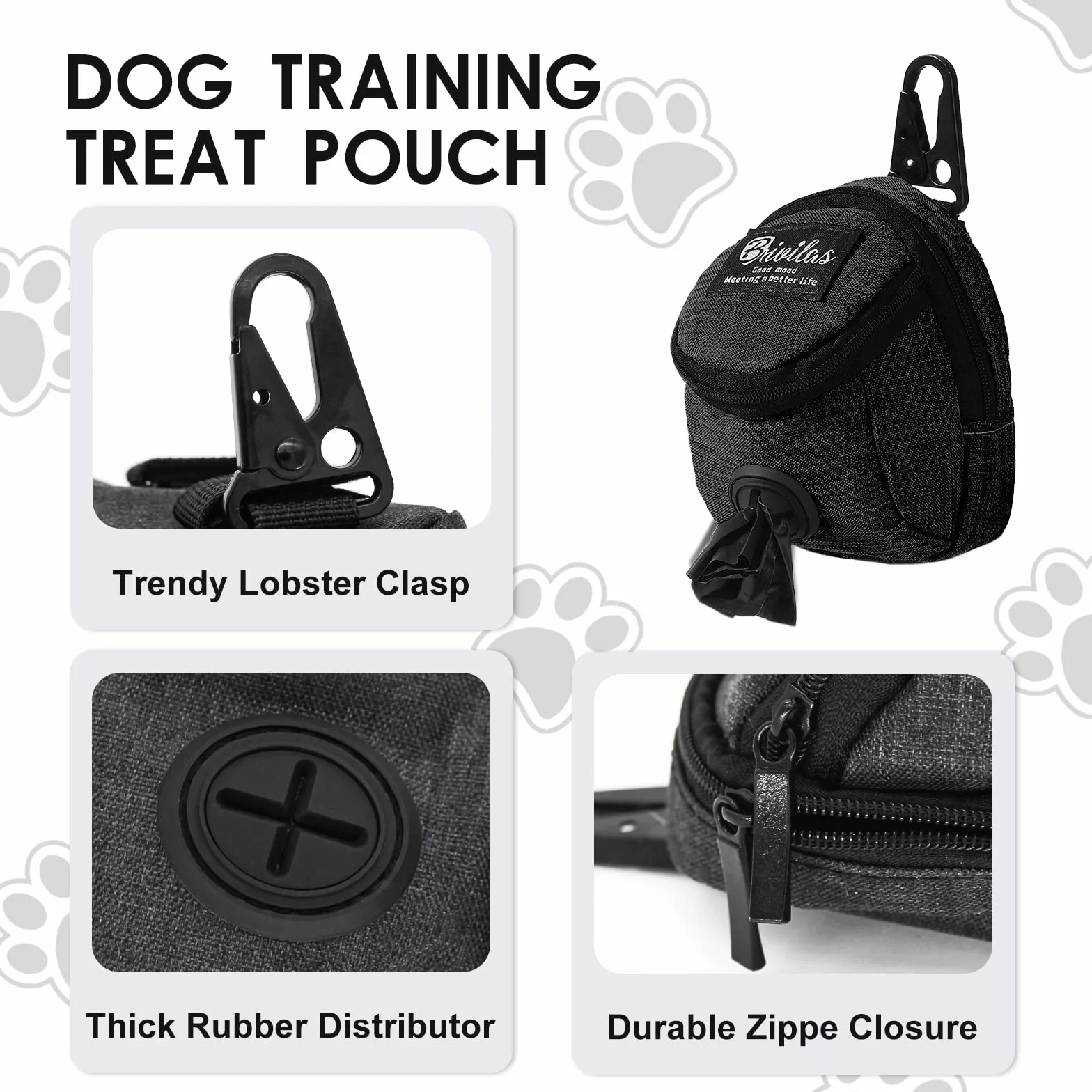 FuninCrea Borsa per Cibo per Cani, Borsa Addestramento Cani con Dispenser per Cacca Integrato per Passeggiate in Tessuto OxfordBorsa Addestramento Cane Allenamento all'aperto (Nero)