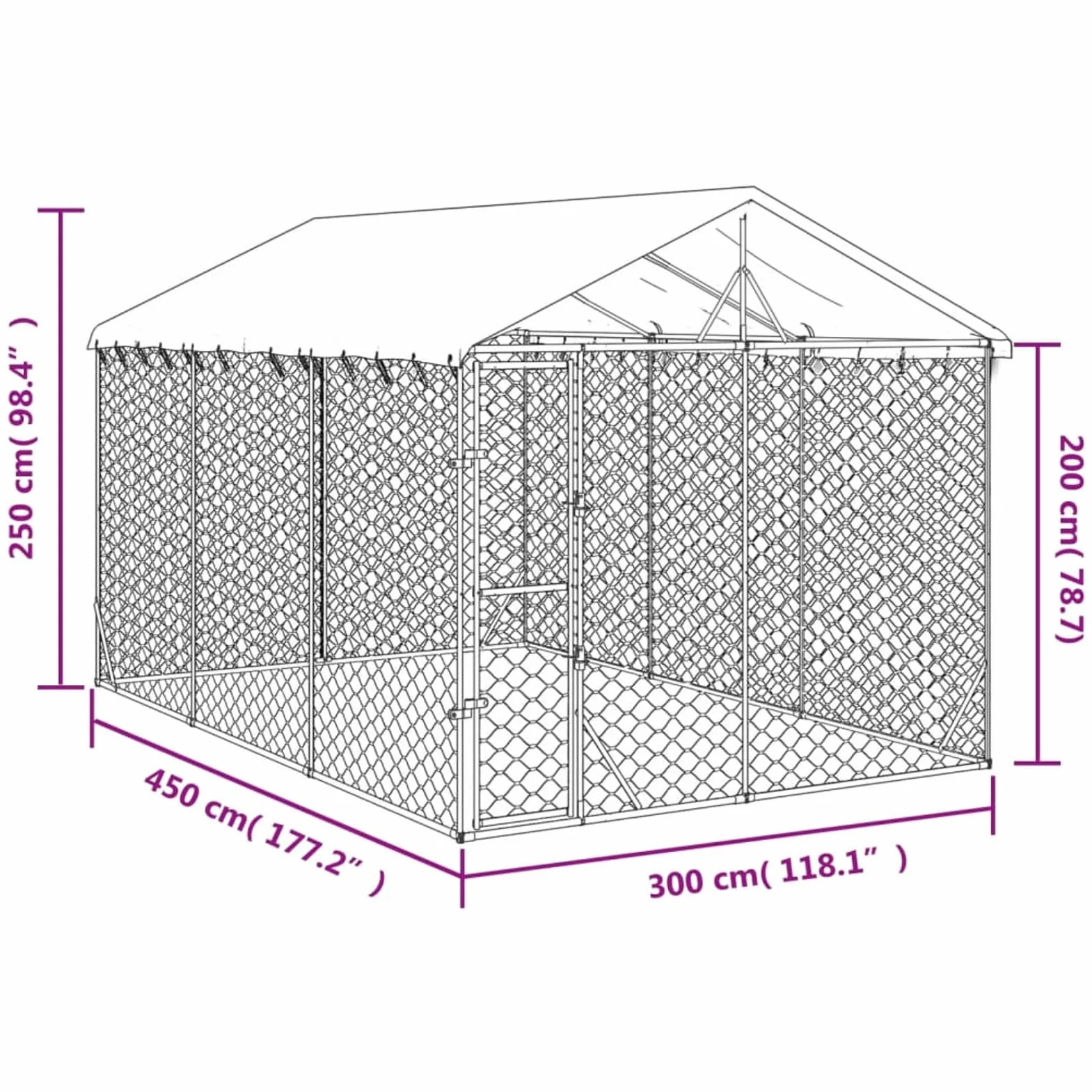 Gabbia per Cani con Tetto Kennel per Cani da Esterno Recinto per Cani da Esterno a Maglie in Acciaio Zincato Box per Animali con Porta con Serratura-3 x 4.5 x 2.5 m