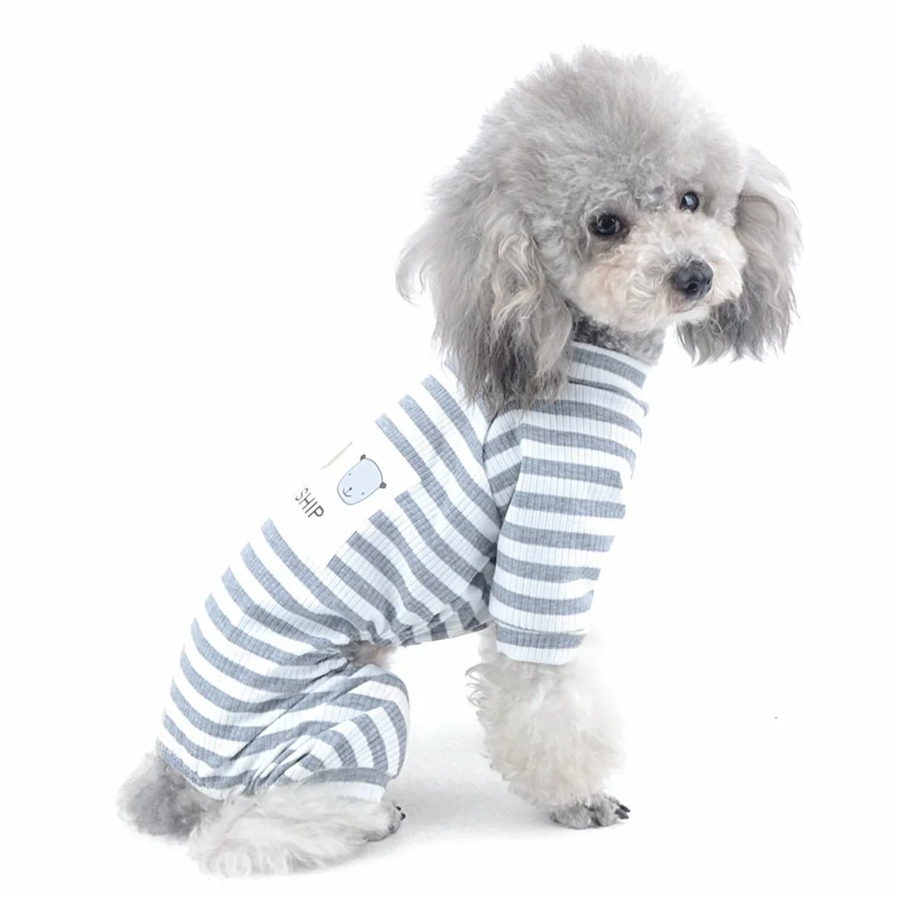 Pigiama per cane cotone a strisce Tutina cuccioli piccola taglia Abbigliamento cane