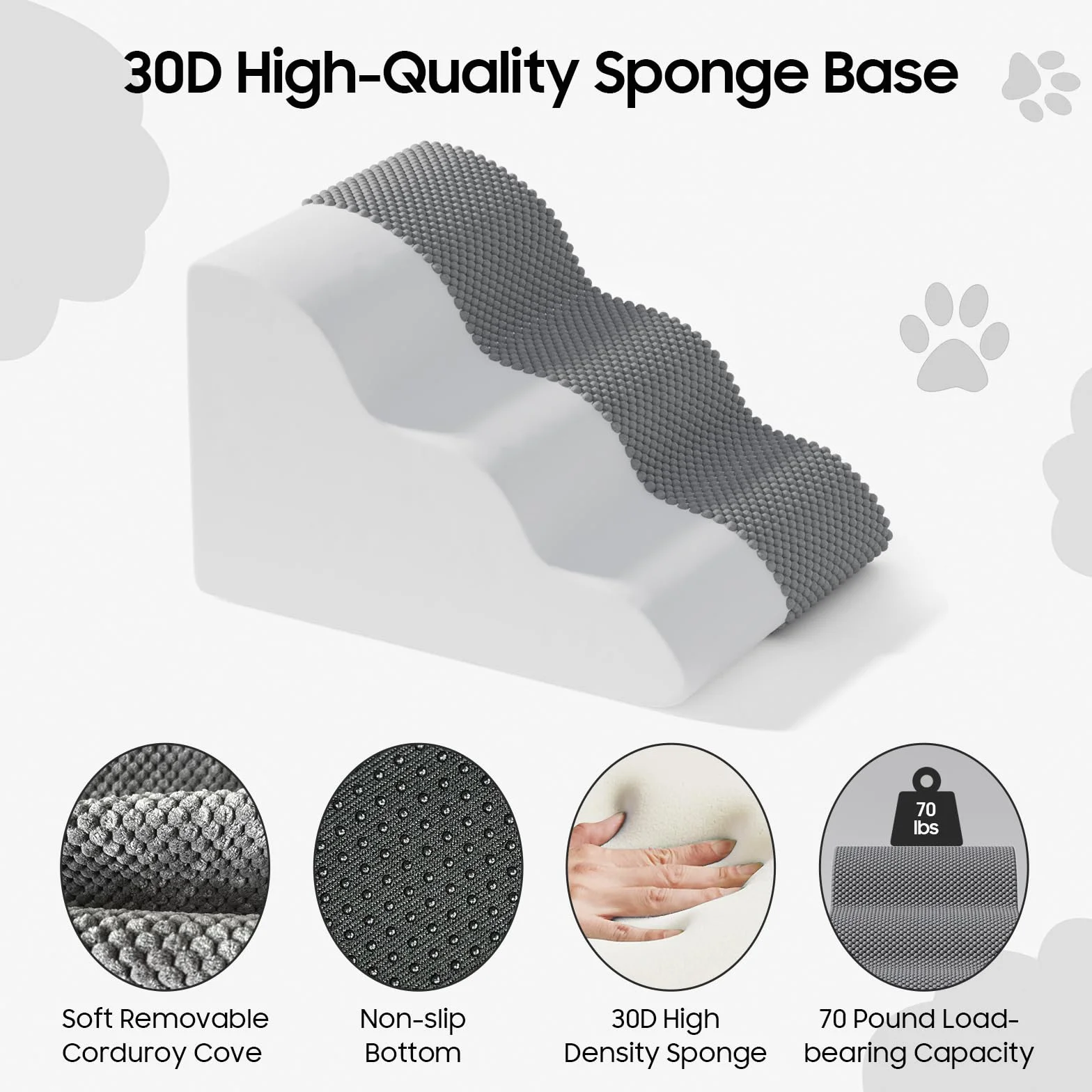 Scaletta per animali domestici per cani e gatti di piccola taglia, design curvo con copertura impermeabile, gradini in schiuma ad alta densità per letti o divani, resistente e leggera, a 3 strati, 55