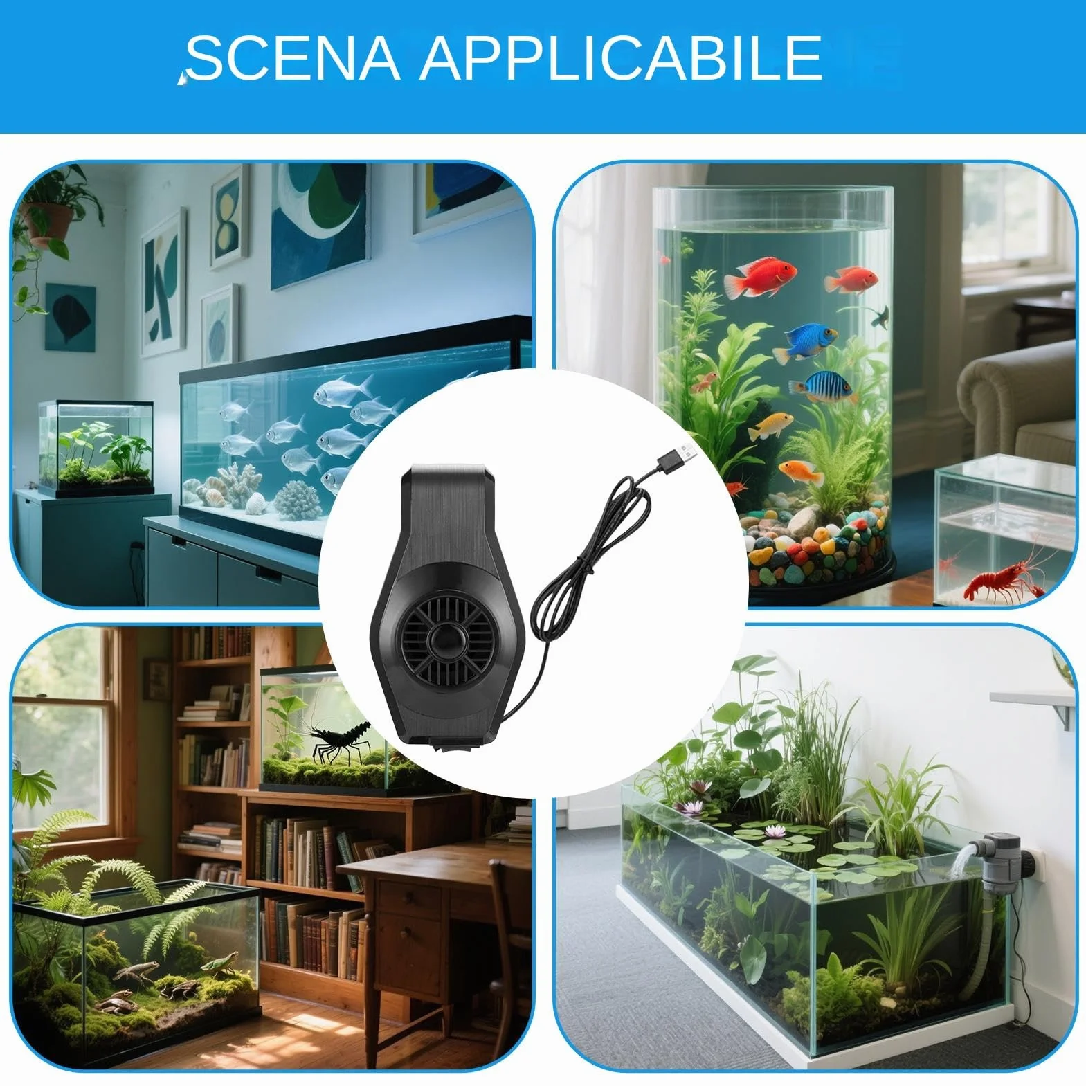 Ventilatore Raffreddamento Acquario, Ventilatore Per Acquari Di Acqua E Salata, Raffreddatore Potente Regolabile Controllo Temperatura Circolazione Aria Dissipazione Flusso D'aria