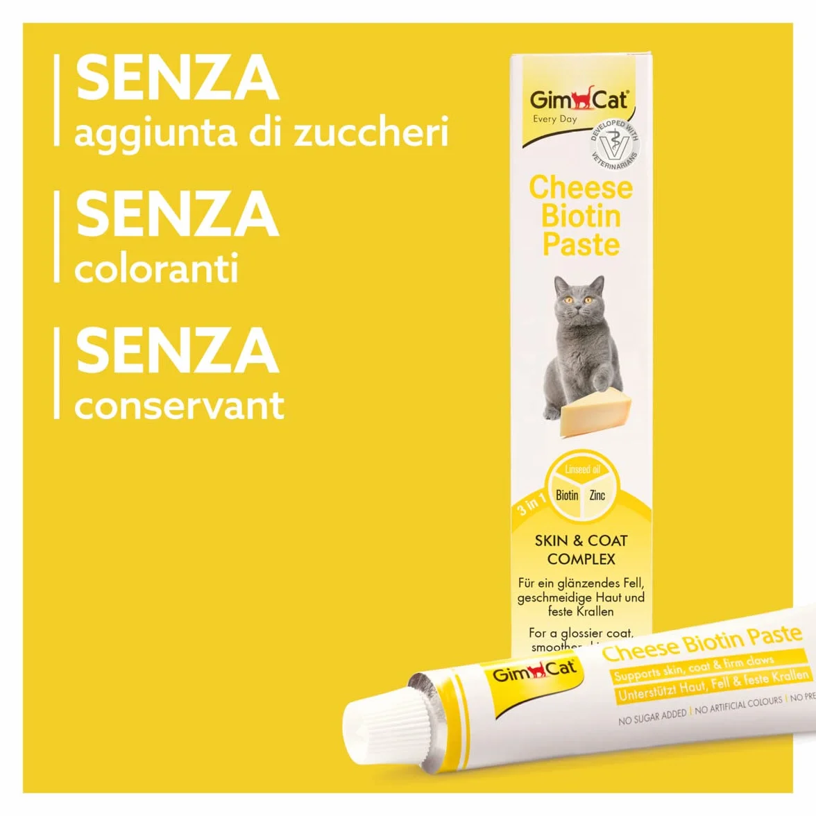 GimCat Cheese Biotin Pasta - Con formaggio aromatico, zinco e olio di lino per il pelo, la cute e gli artigli - 1 tubetto (1 x 200 g)