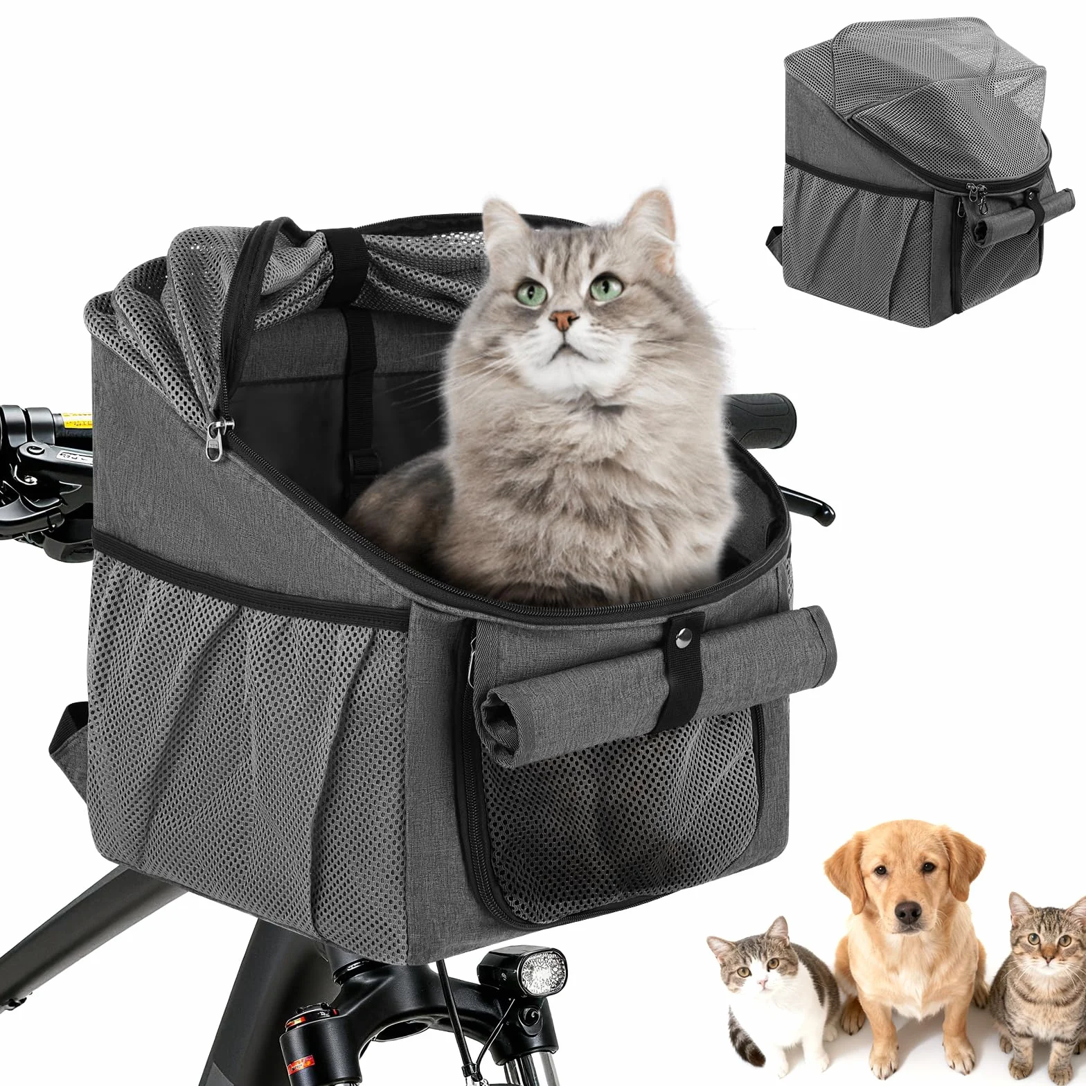 LIROPAU Cestino anteriore per cani, 7,5 kg, pieghevole, con finestre in rete, cintura di sicurezza e cuscino morbido, per cani di piccola taglia, gatti e cuccioli