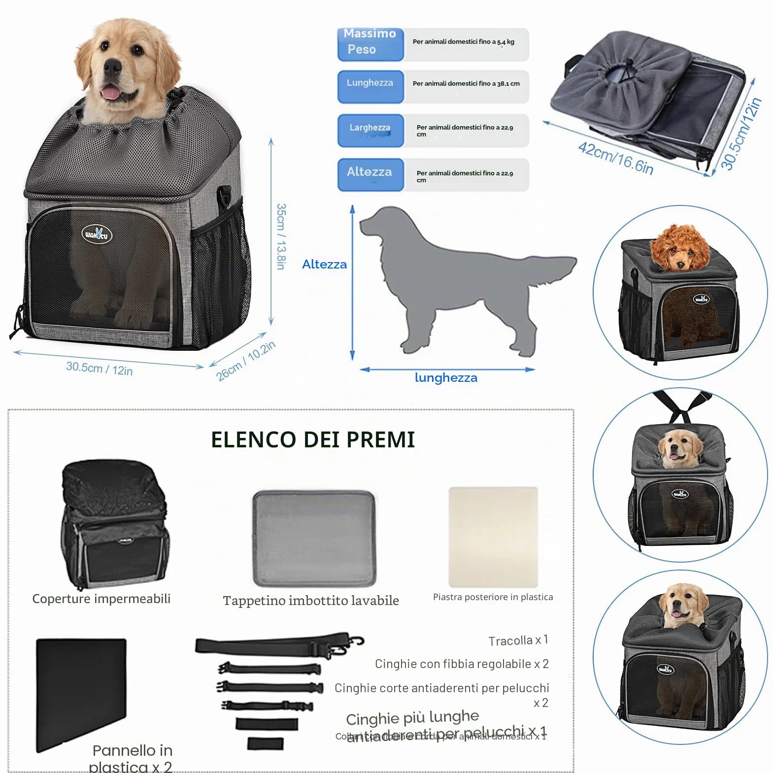 Lixada Zaino portabiciclette per Animali Domestici Portabiciclette per Cani Pieghevole Rimovibile,Cestino per Bicicletta Animale Domestico, per Cani/Gatti,Cestino Multiuso per Biciclette da Trasporto