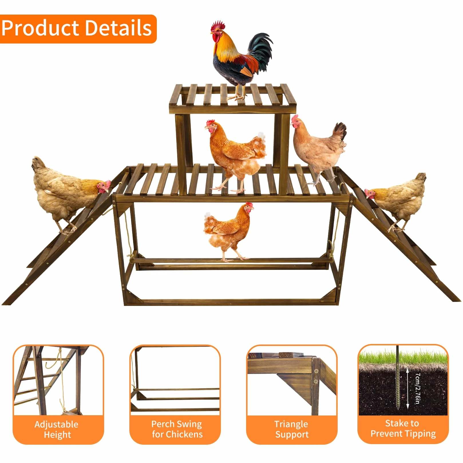 BingoPaw Trespolo per Galline in Legno: Altalena a Trespolo da Gioco per polli Struttura di gioco per polli in Legno di pino, 200x30x89cm
