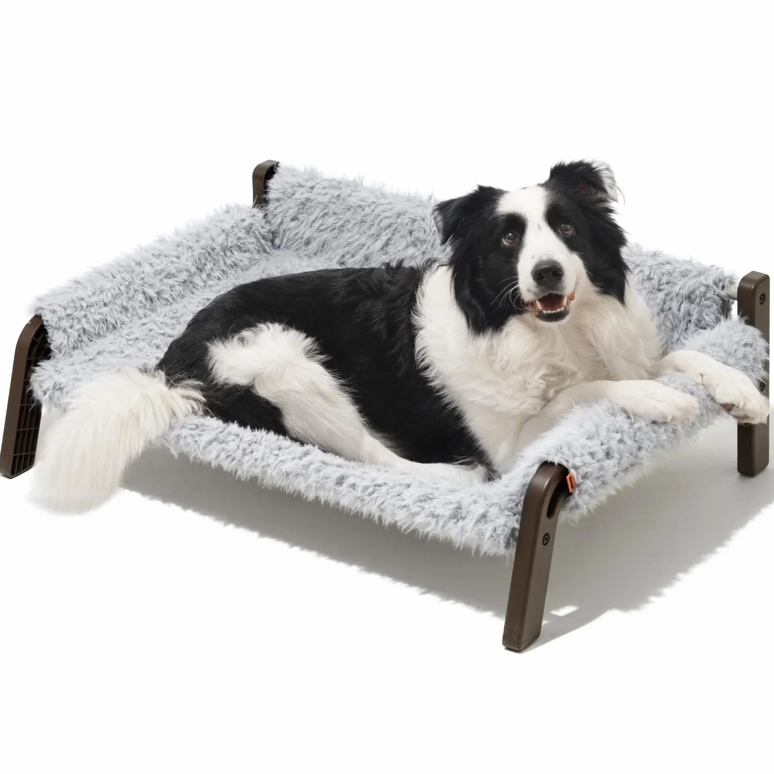 MEWOOFUN Divano letto rialzato per cani, traspirante, con copertura rimovibile e lavabile, letti per cani di taglia grande e media con fondo antiscivolo, 87 x 63 x 28 cm, grigio