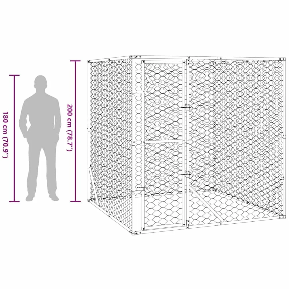 vidaXL Cuccia per Cani da Esterno Argento 2x2x2 m Acciaio Zincato