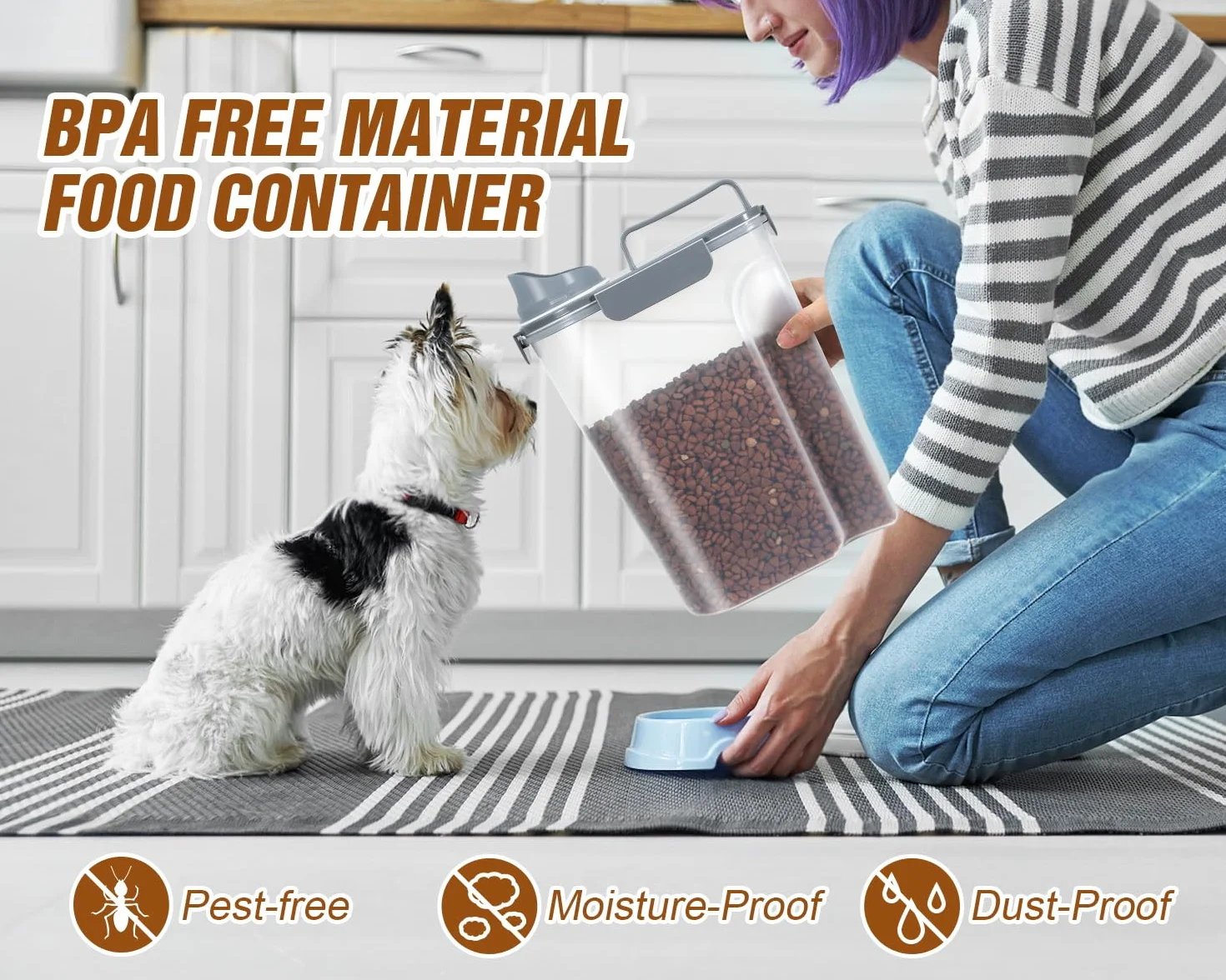 TBMax Contenitore per Alimenti per Gatti Con Coperchio, Portatile per Animali Domestici, Con Beccuccio Grande e Misurino, Ermetico