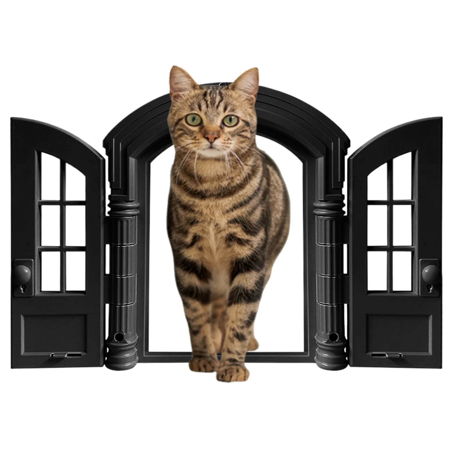 Porta per Gatti Accesso antifuga per cuccioli e | Doppi pannelli 24x27,5x7,2cm Stile francese per interni per Camera da , Garage, Parete Interna, Porta Esterna, Terrazzo,