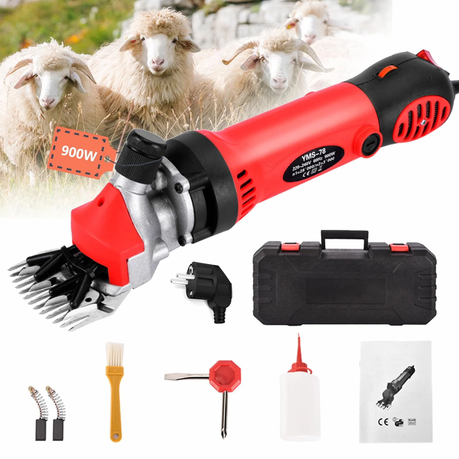 900 W macchina elettrica per cecore, tosatrice per cavallo, con 6 marce, regolabile, max 2800 giri/min, con custodia, 13 denti, lama dritta, cavo di alimentazione 3 m, forbici professionali per pecore