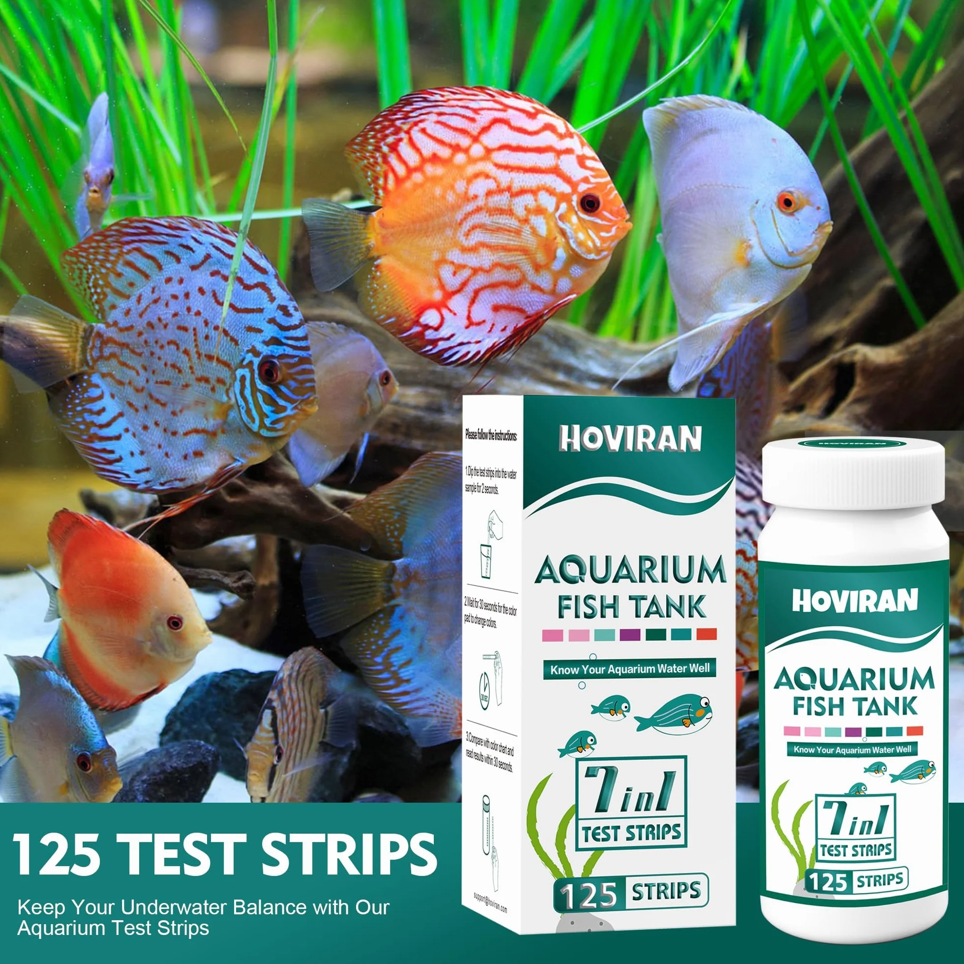 Strisce reattive per acquari 7 in 1, 125 strisce reattive per acquari per acqua dolce e salata, kit per test dell'acqua per acquari