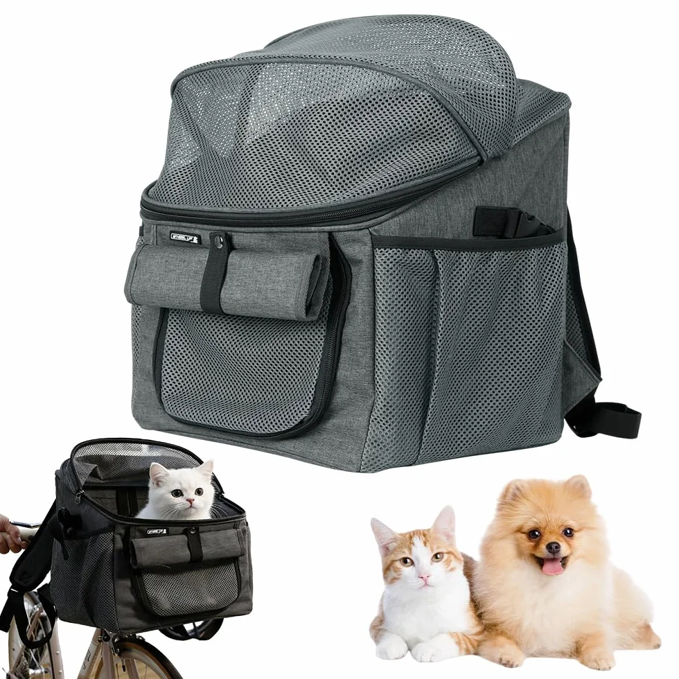 Cestino Bici per Cani, NAVESO 2 in 1 Trasportino Cane Bici con Adattatore per Manubrio, Pieghevole Zaino per Cani 5 kg per Animali Domestici di Piccola e Media Taglia