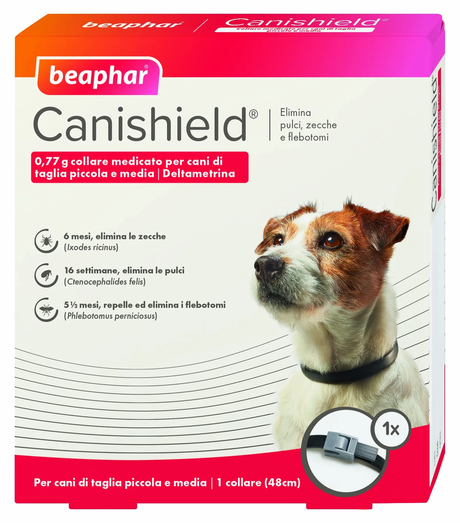 Beaphar Canishield, Collare Antiparassitario per Cani 48 cm, per Cani di Taglia Piccola e Media, Contro Pulci e Zecche, Confezione da 1 Collare
