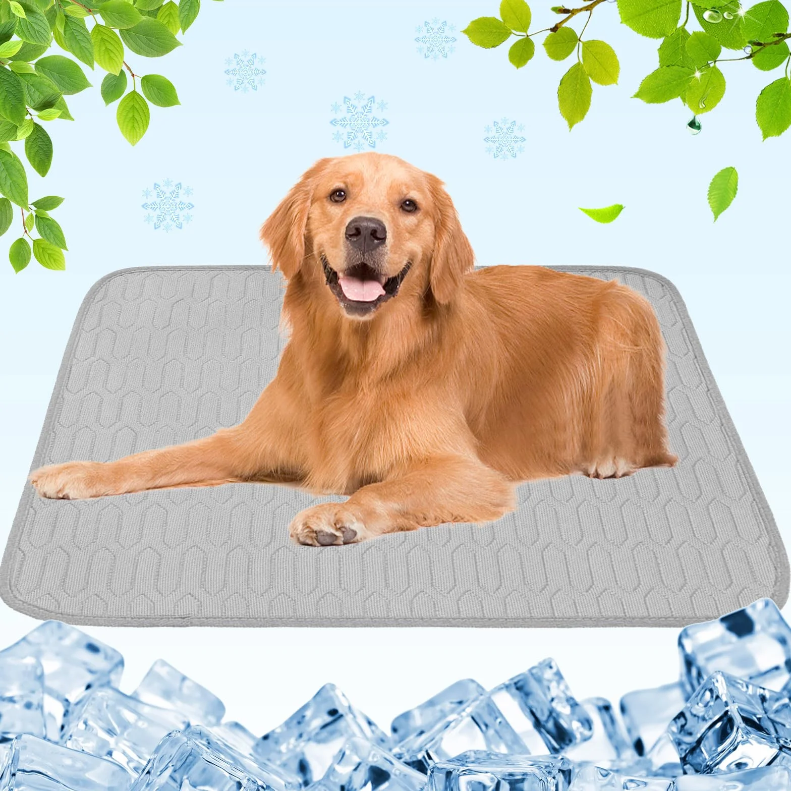 Aitsite Tappetino rinfrescante per cani 100x70 cm, fibra di gel, lavabile, grigio