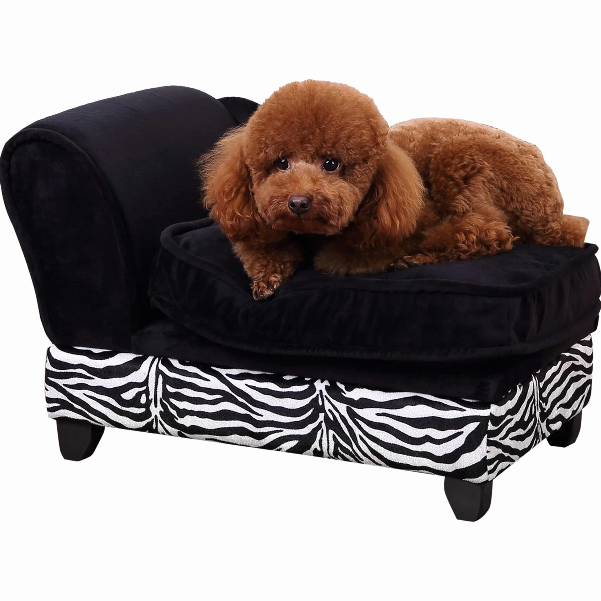 PawHut Divano per Animali Domestici con Vano Portaoggetti, Nero e Bianco, 57x34x36cm