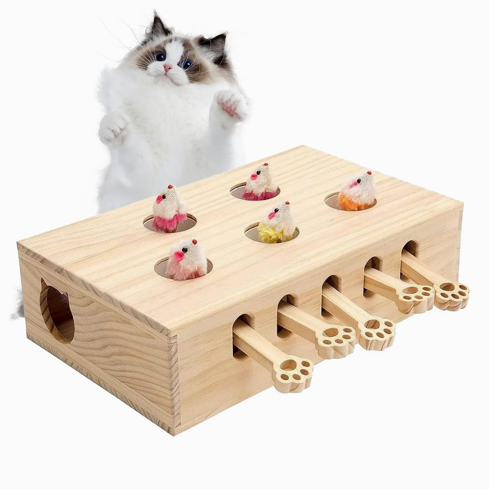 Giocattolo per gatti da caccia, gioco interattivo in legno per gatti, giocattolo interattivo per gatti, per soggiorno, camera da letto o balcone