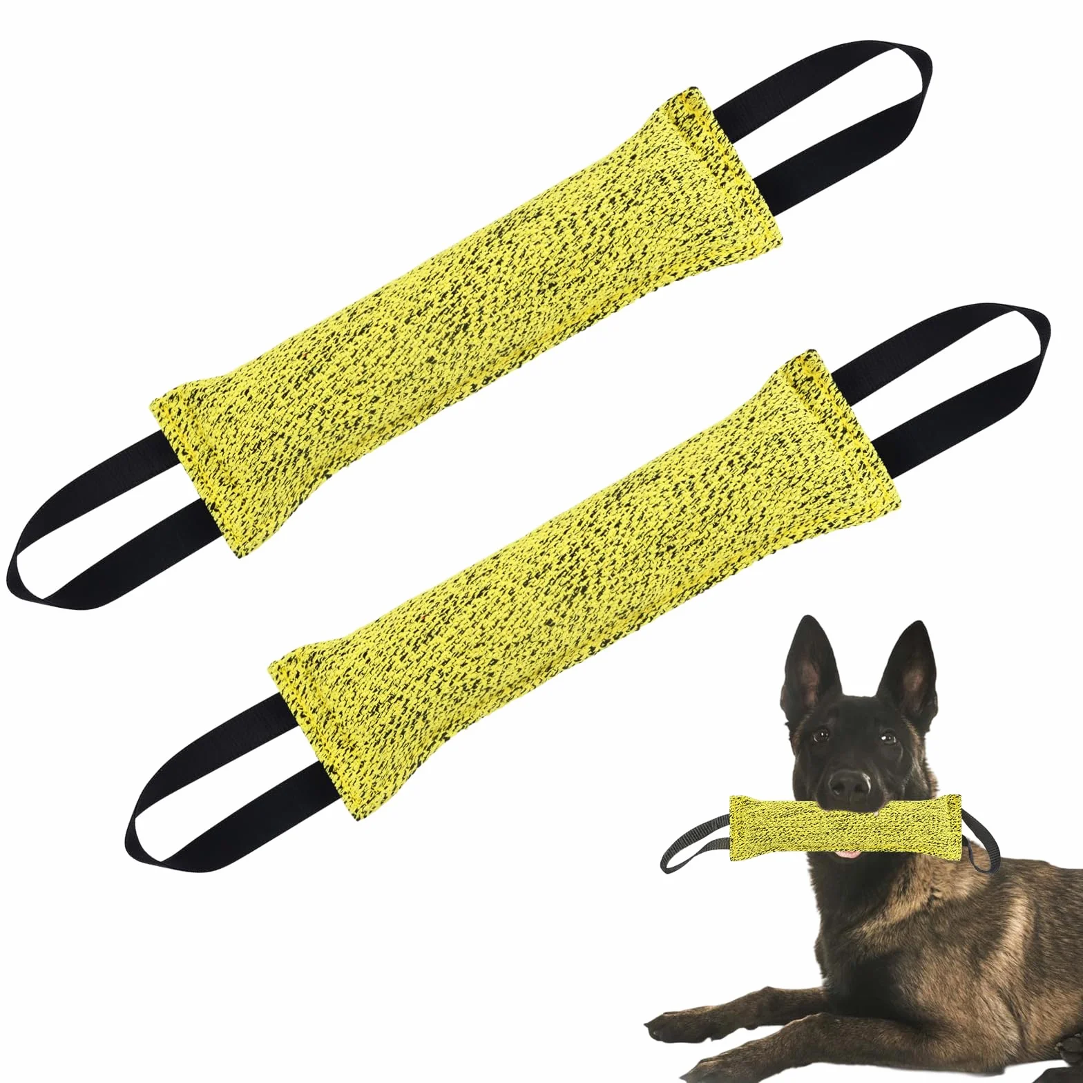 Manicotto per Cani 30cm Giocattolo Salsiccia Cane Addestramento Cuscino da Morso Interattivi 2 Maniglie Giallo