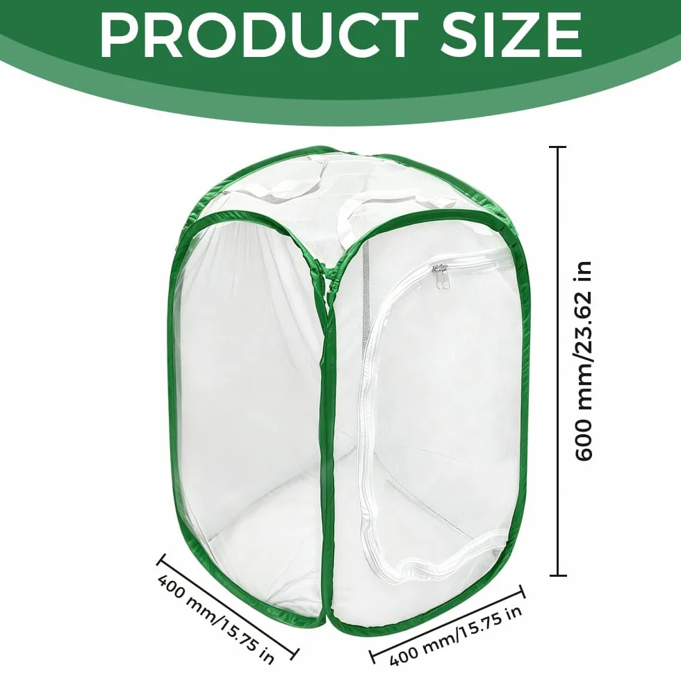 Gabbia per Insetti e Farfalle, 40×40×60 cm Gabbia per Farfalle Pieghevole, Gabbia per Habitat Farfalla con Cerniera e Maniglia, Gabbia per Insetti Portatile Pop-up per Piante, Insetti