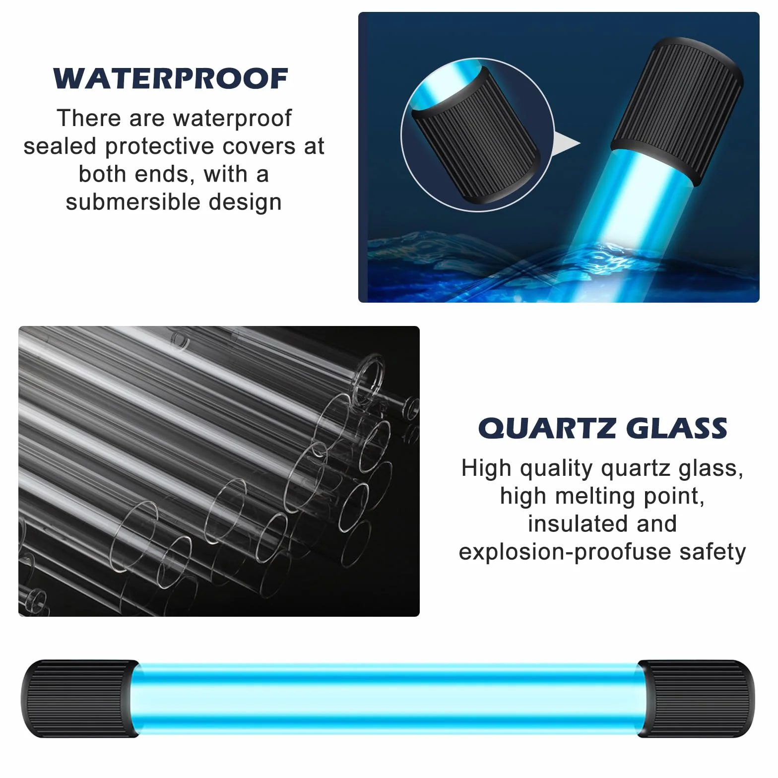 BORDEAG Luce UV Per Acquario, 13W 220V Lampada Per Acquario, Lampada UV Subacquea, Sterilizzatore UV Acquario Per Sterilizzazione Subacquea L'eliminazione Alghe Deodorazione
