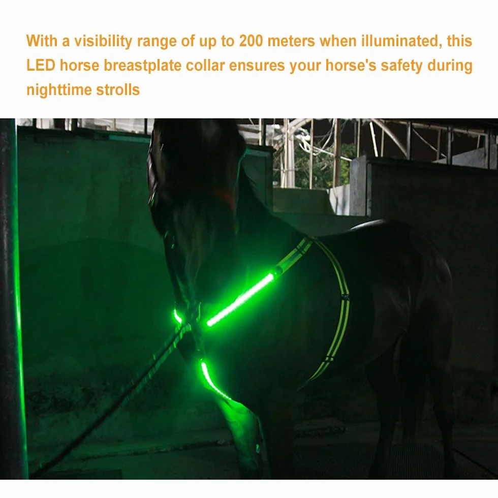 Pettorale a LED per cavalli, ricaricabile tramite USB, riflettente, elastico, per la sicurezza, alta visibilità durante le corse su strade e sentieri