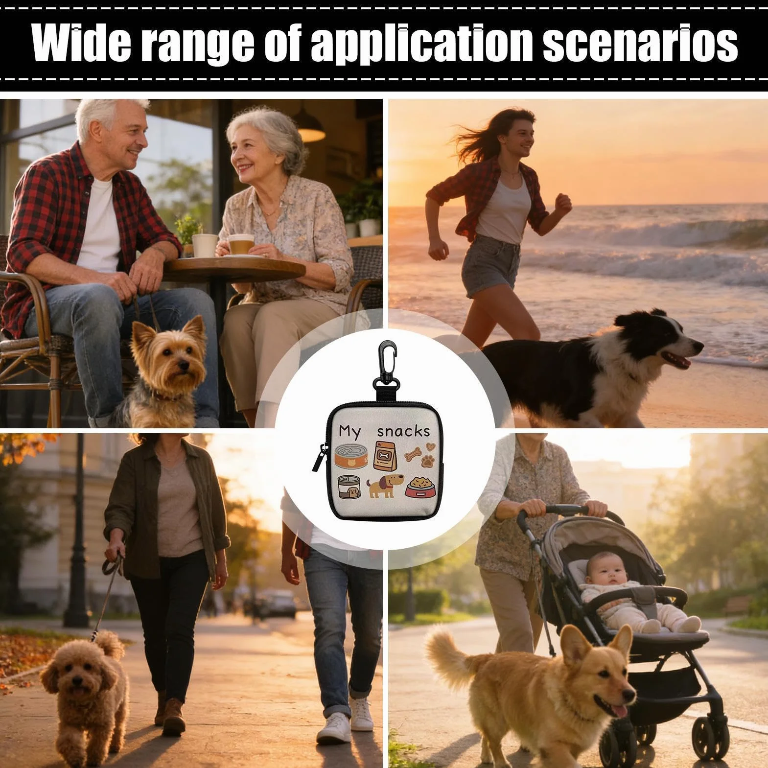 Generisch Borsa per snack per cani, portatile per dispenser di snack, compatta per addestramento degli animali domestici, accessorio portatile in silicone e nylon, porta ricompensa per