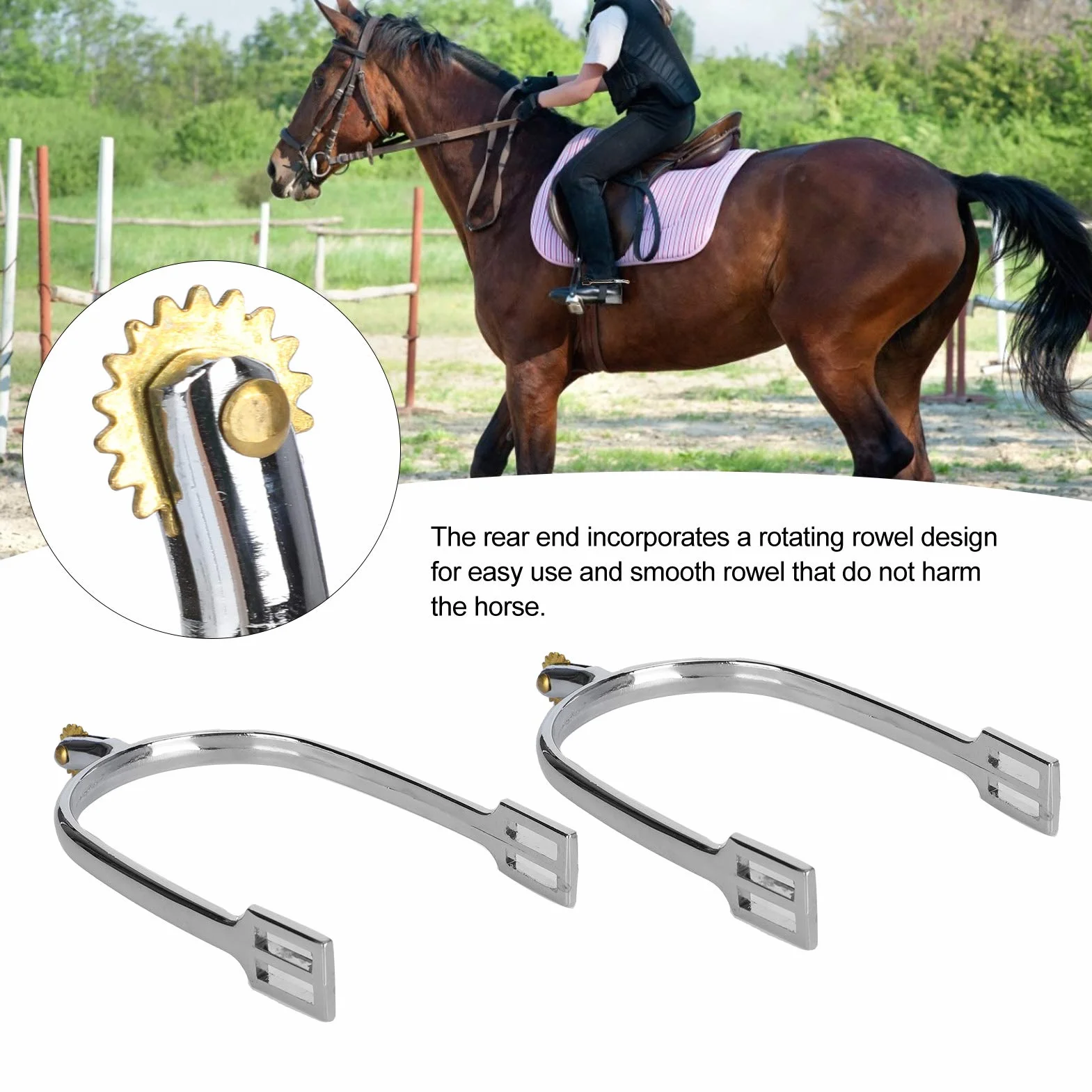 Speroni per cavalli, sperone inglese da equitazione in lega di zinco stile inglese per competizioni equestri fattoria ranch Diametro interno 2,8 pollici
