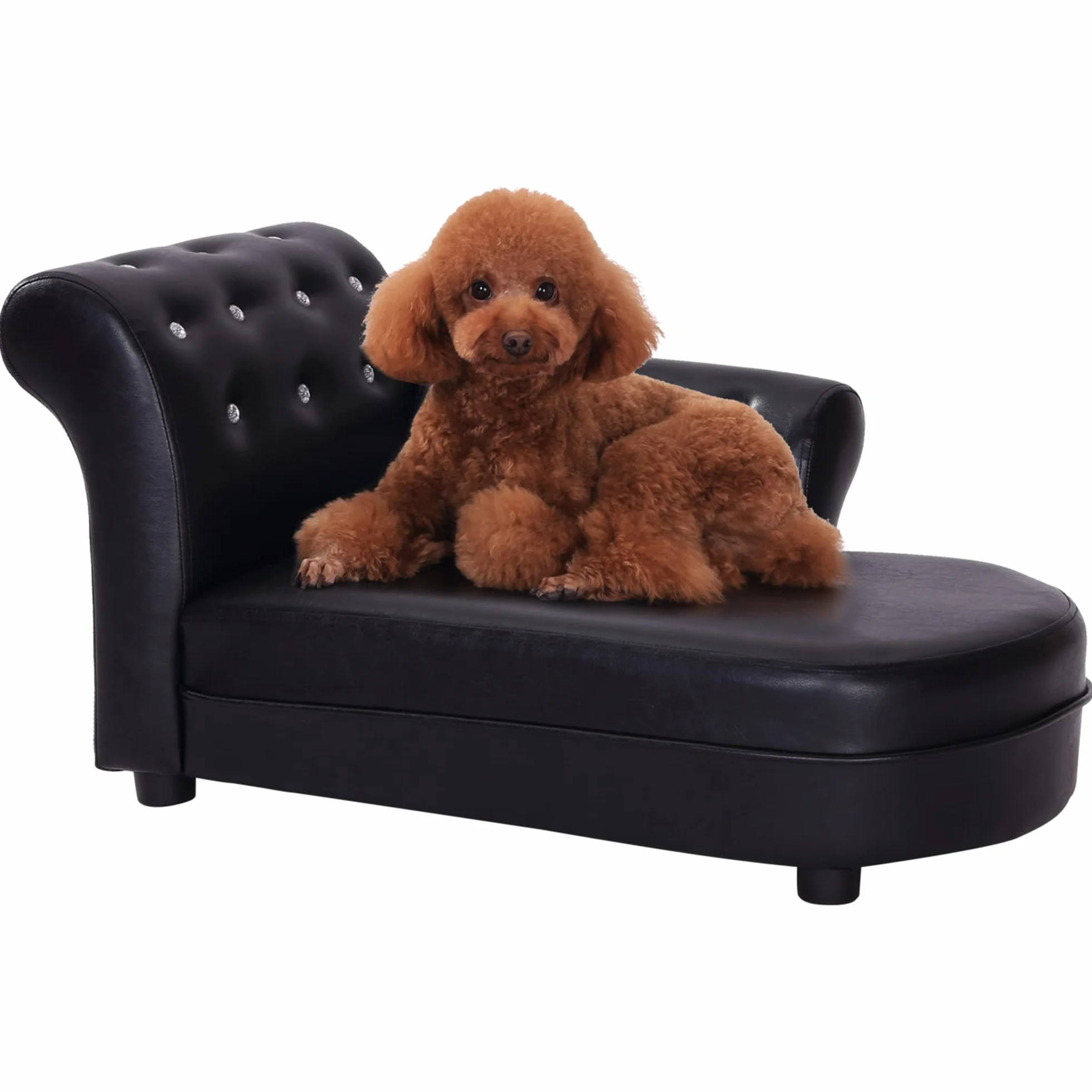 PawHut Divano Chaise Longue Ottomana per Animali, Nero, 82.5x45x41.5cm