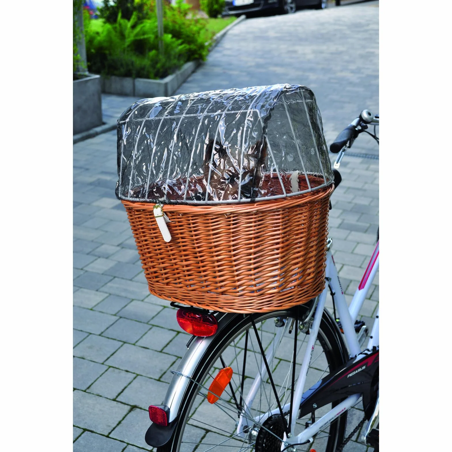 Aumüller Cestino per animali da bicicletta con supporto, lunghezza 52 cm + copertura protettiva – montaggio portapacchi