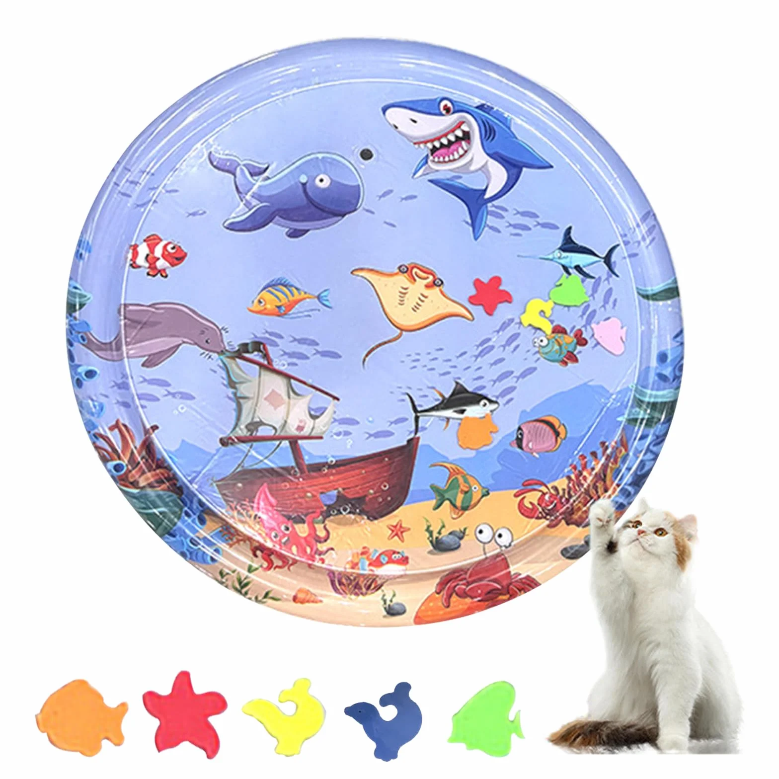 Water Sensor Play Mat Cat Circolare, Comodo Tappetino Acqua Gatti per Animali, Gonfiabile Tappeto Acqua Gatto, Nuovo Tappeto ad Acquaper Gatti, Ispessito Tappetino Sensoriale Gatto