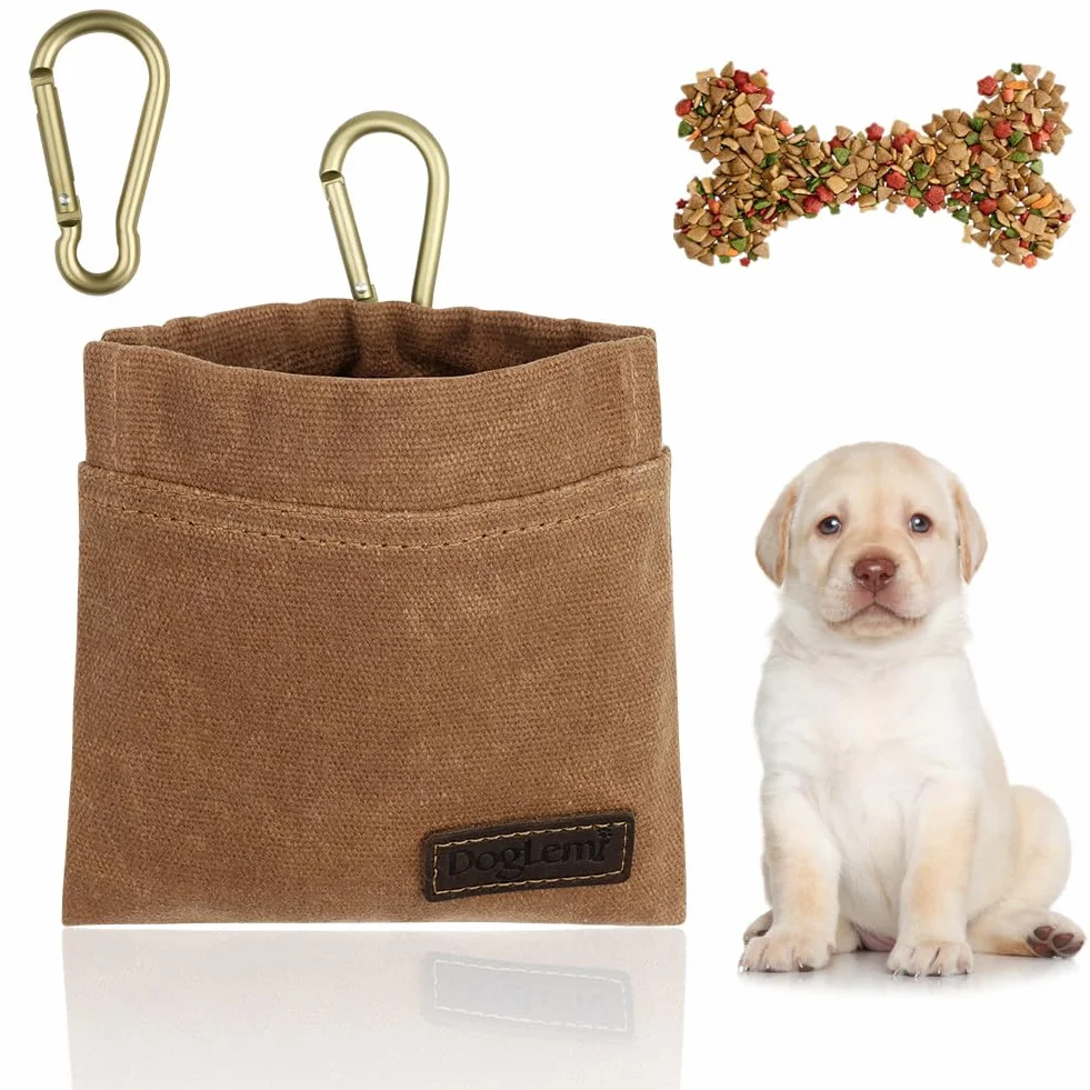 Borsa Addestramento Cane, Borsa Porta Snack per Animali Domestici, Porta Snack Cane, Sacchetto per Cani a Mani libere con moschettone, per addestramento di Cani (Marrone)
