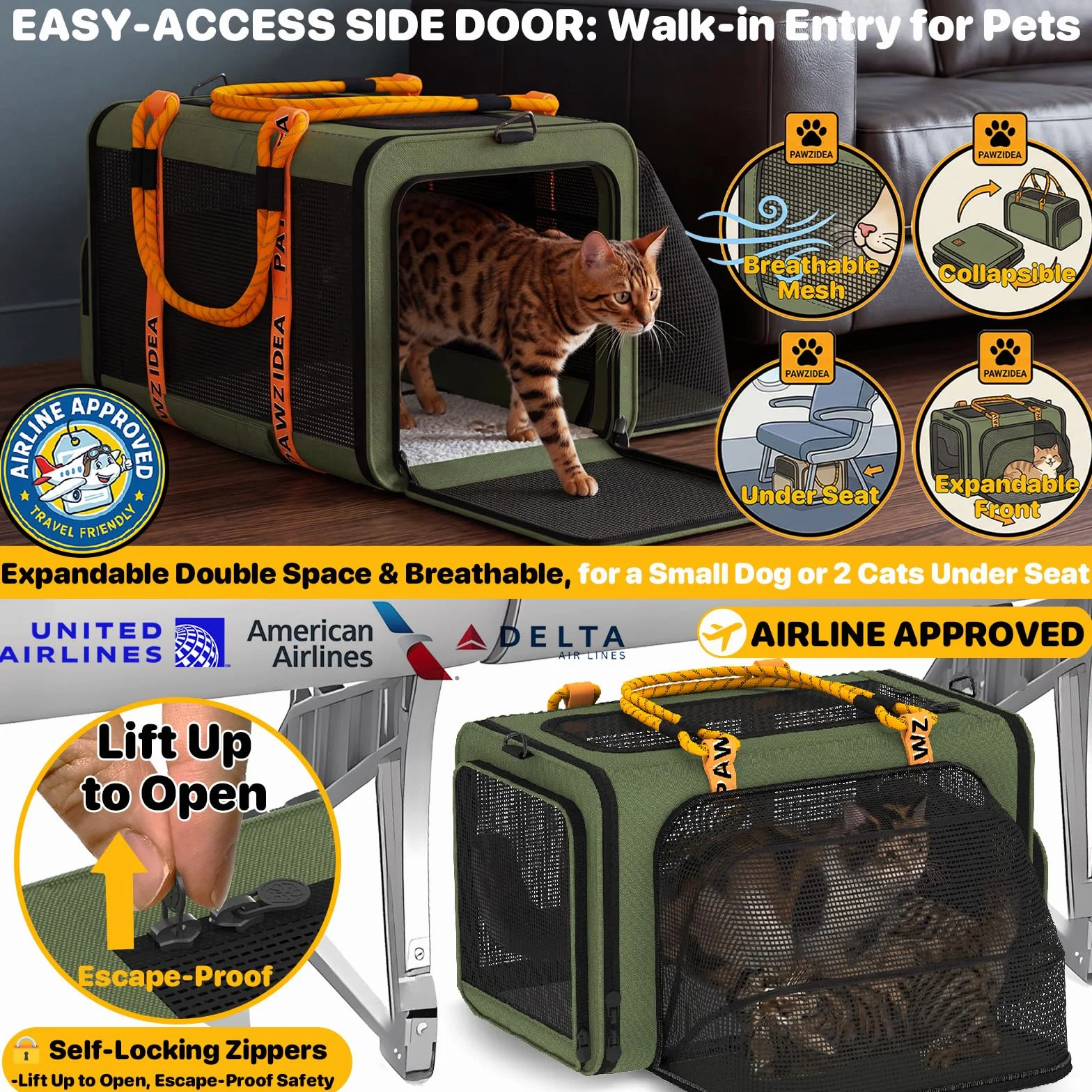 PAWZIDEA Trasportino per animali domestici con carta d'identità, 18 x 11 x 1, verde