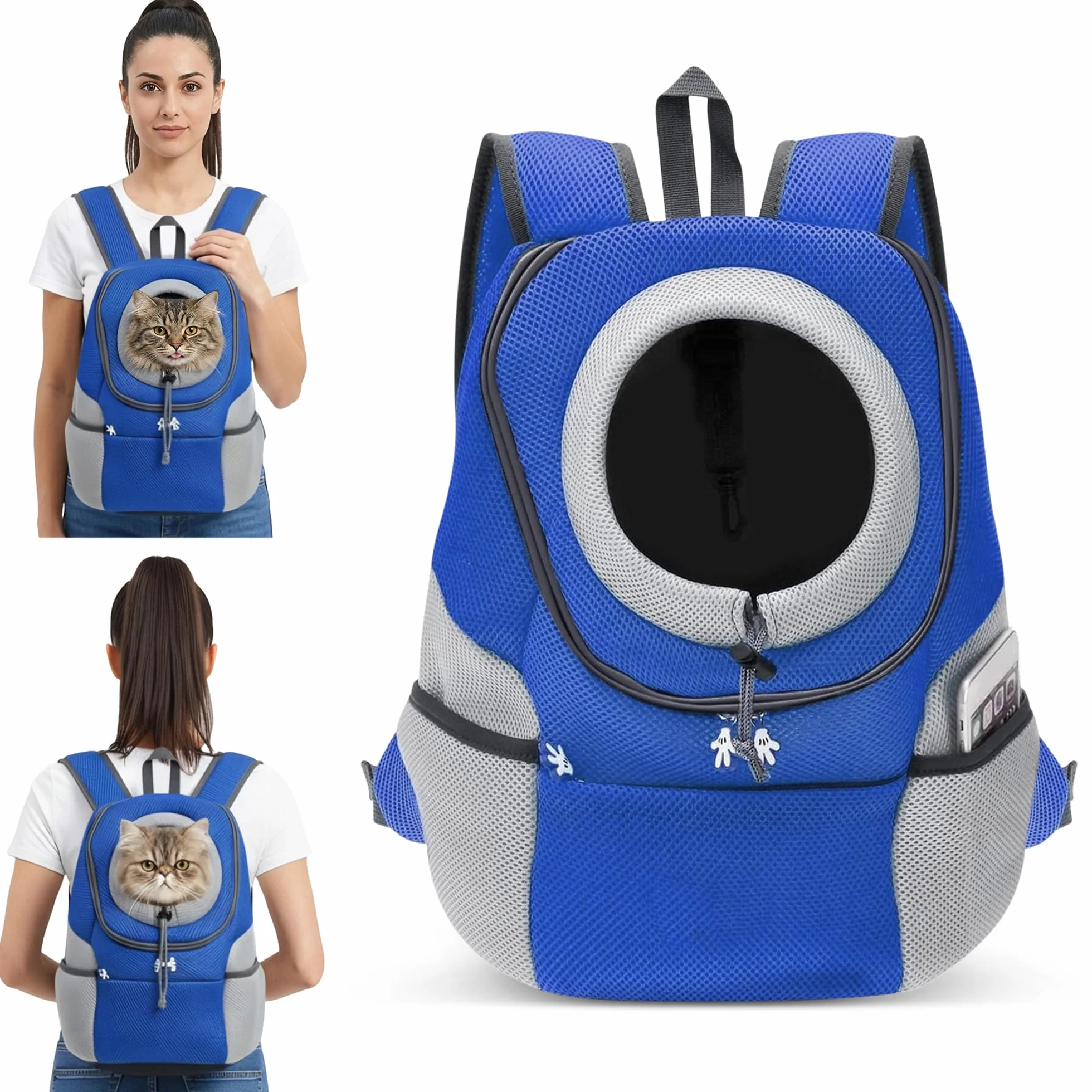ALLSOPETS Zaino per Cani Trasportino per Piccoli Cani e Gatti Borsa da Viaggio Regolabile Blu Notte M
