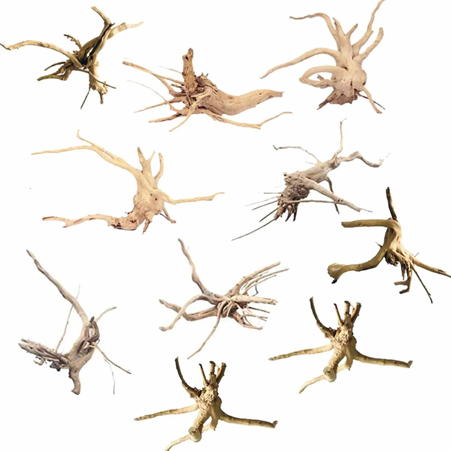 Orton Mini Driftwood per acquario, rami di legno naturale, decorazioni per acquario, tronco d'albero, legno, confezione da 10