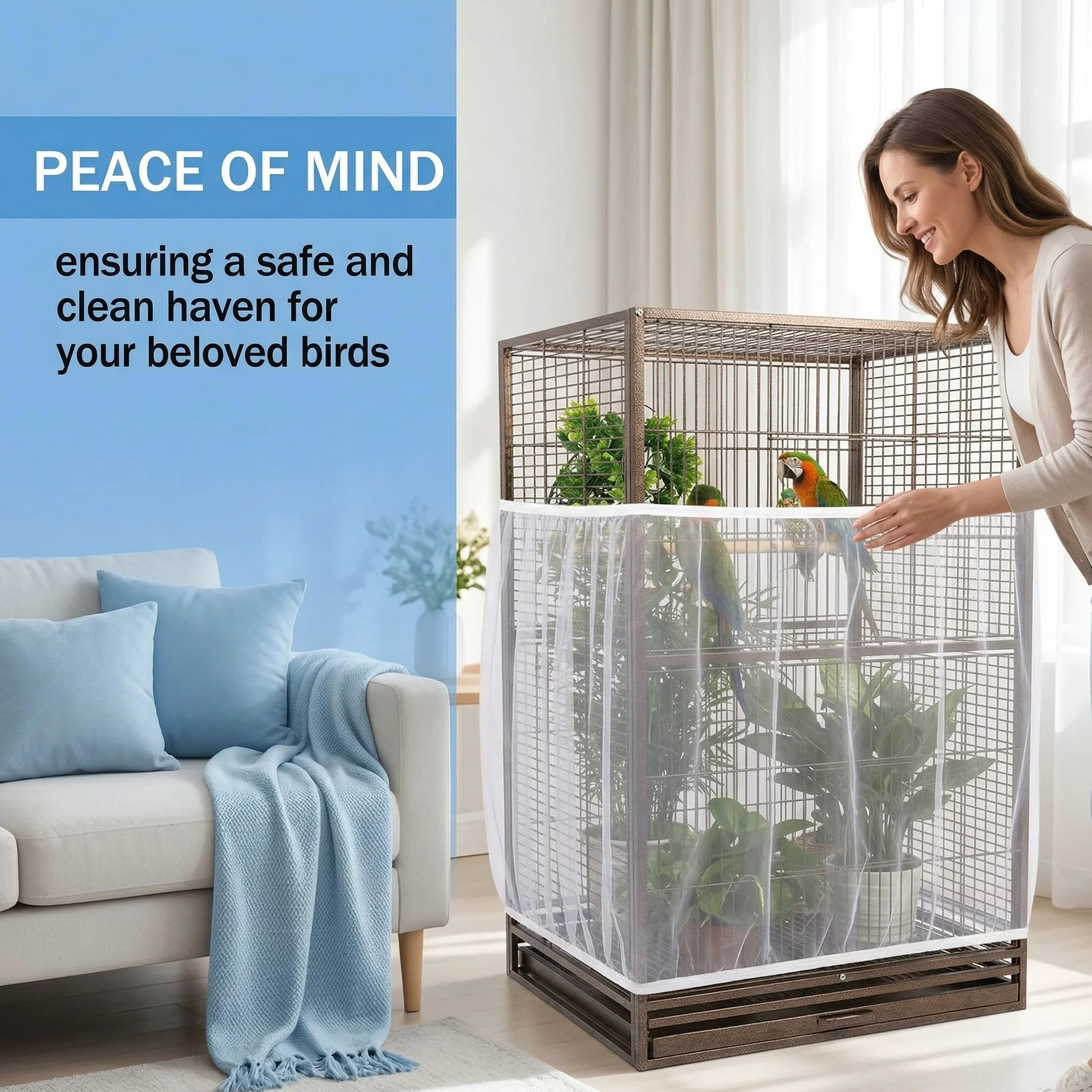 Birdcage Covers, 1 rete protettiva per gabbia per uccelli - Rete traspirante e antipolvere, circonferenza 120-140 cm, altezza 30 cm (bianca)