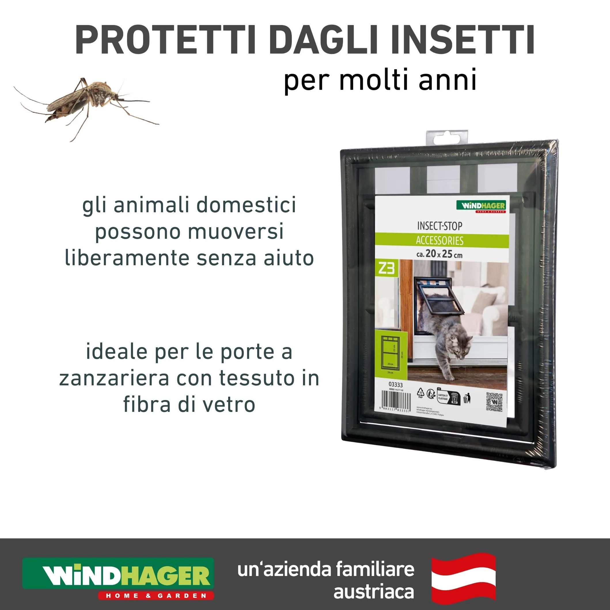 Windhager, 03333 Gattaiola Con Easyclip di montaggio, telaio per protezione dagli insetti, Nero, bloccanile, 20 x 25 cm