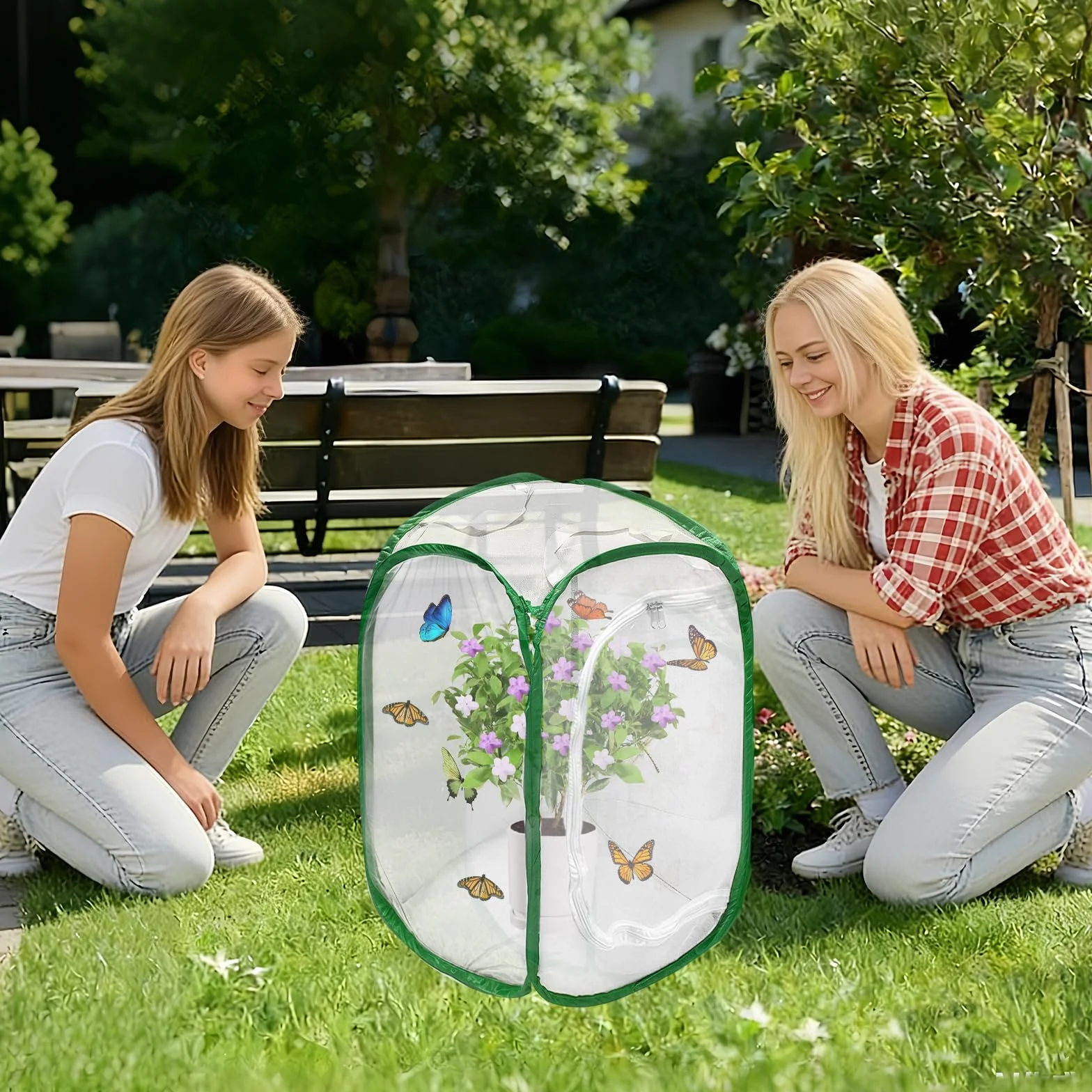 Gabbia per Insetti e Farfalle,Gabbia per Habitat Farfalla, 40×40×60 cm, Terrari Pieghevole in Rete per Piante, Insetti (Nero)