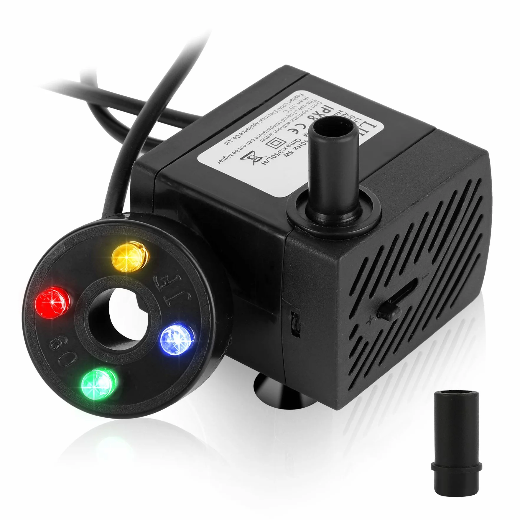 Forever Speed pompa per acquario 5W, Mini Fontana con 4 luci LED Color, acqua Sommergibile 0,85m, 350l/h